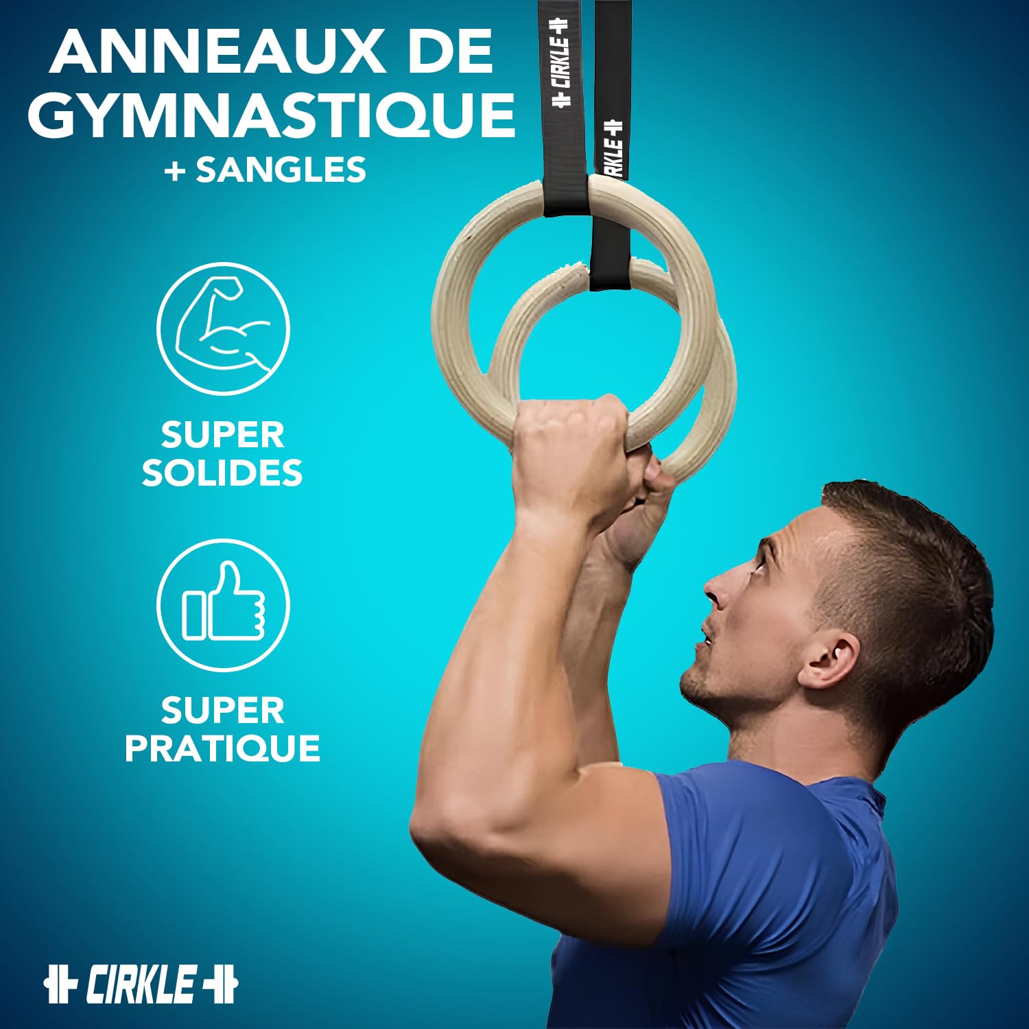 Original Cup CIRKLE | 2 Anneaux de Gymnastique en Bois | 23 cm de Diamètre avec Sangles Ajustables | Entraînement, Fitness, Musculation, Sport | Fixation Facile, Sécurité Maximale | Aerobik