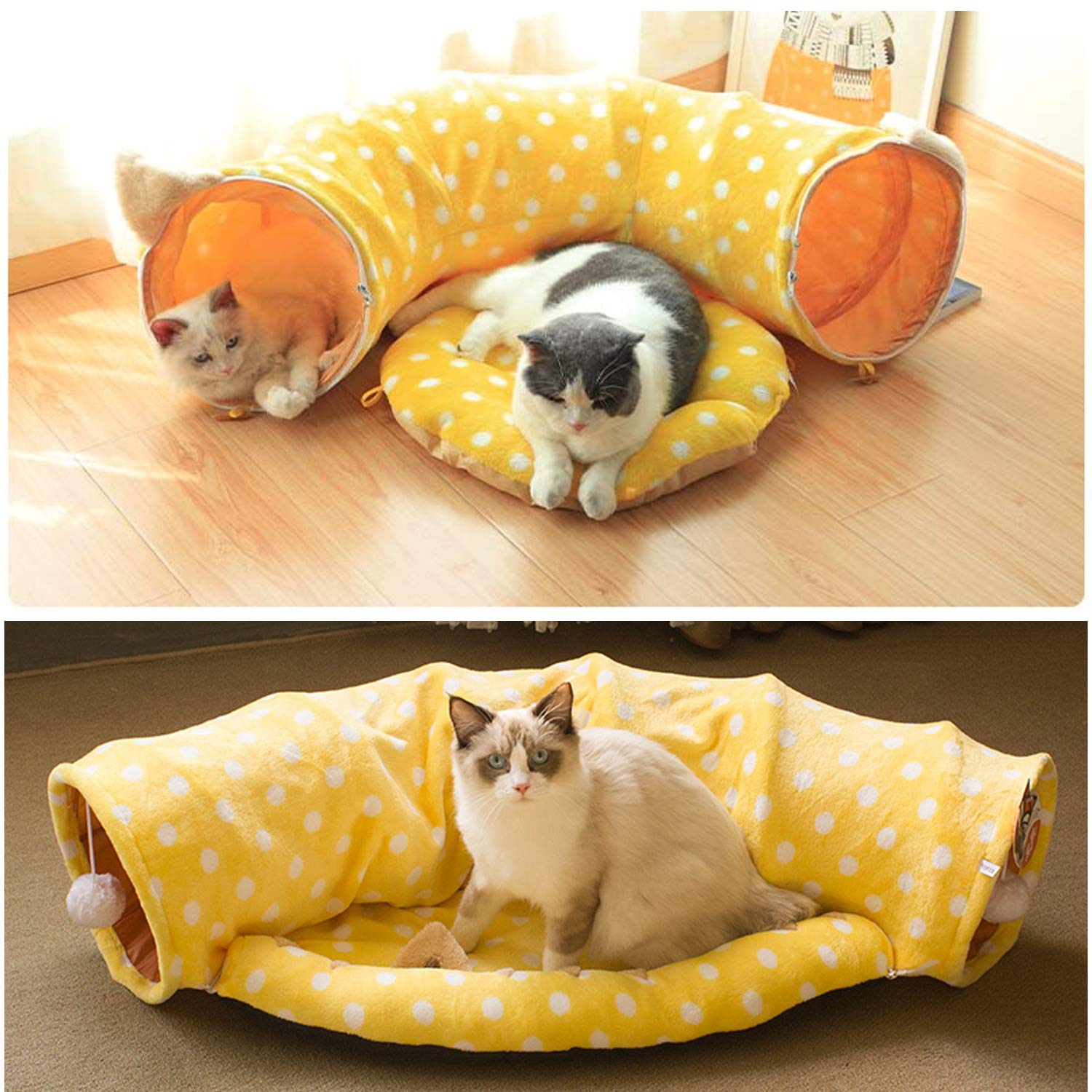 PETCUTE Katzentunnel Katzenbett katzentunnel rascheltunnel Faltbarer katzenspielzeug Katzen Tunnel für große Katzen