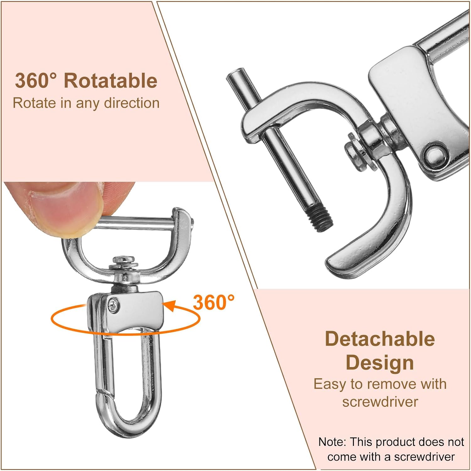 HARFINGTON 2pcs Detachable Snap Hook Swivel Clasp 3/4" (20mm) Zinc Alloy D-Rings Lobster Claw Clasp with Screw Bar for Keychain Lanyard Purse Hardware DIY Craft, Silver-White