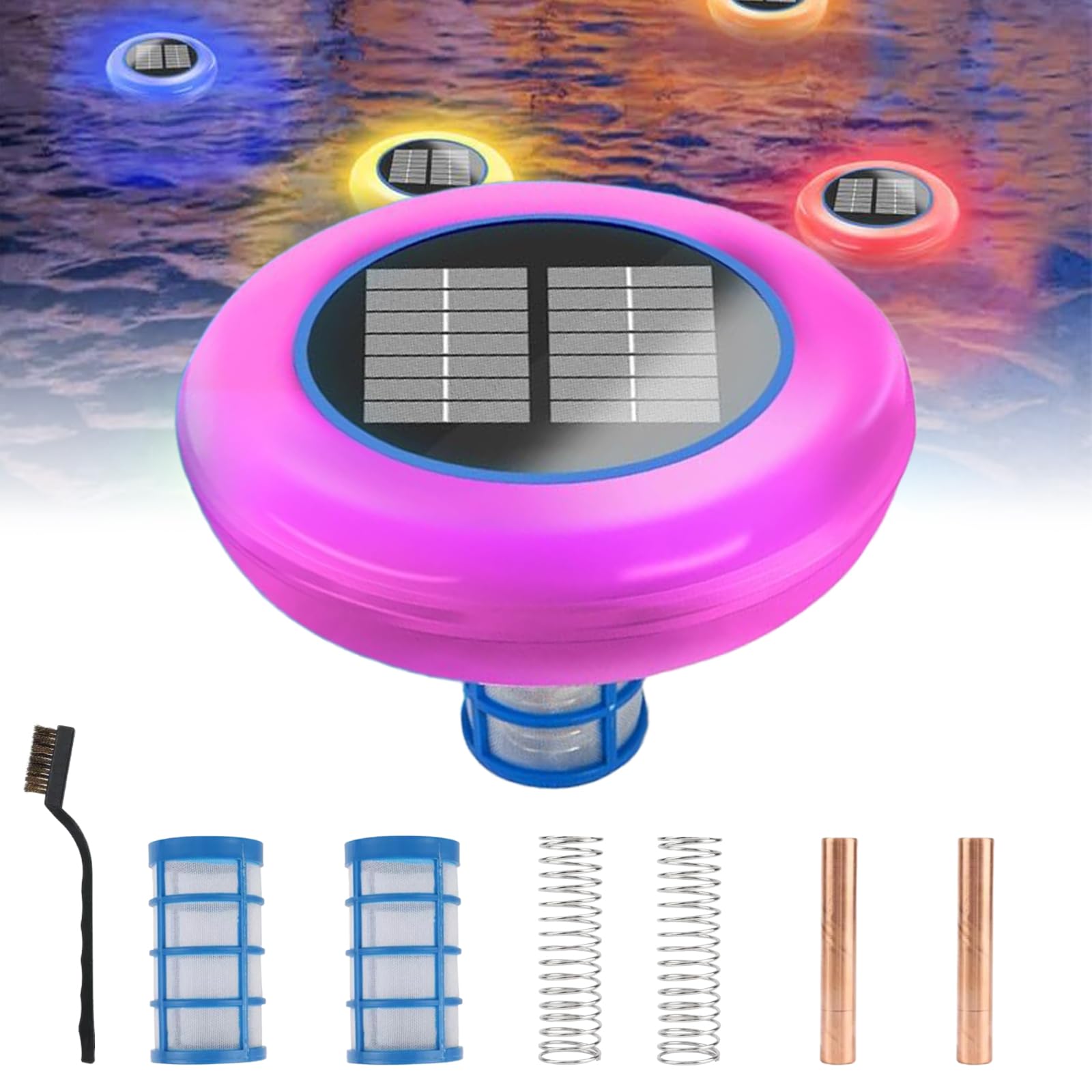 BOOZXCV Floating Solar Pool Ionizer with Auto Switching 7-Colored LED, Reusable Solar Pool Cleaner, Up to 85,000L for Inground & Above Ground Pools