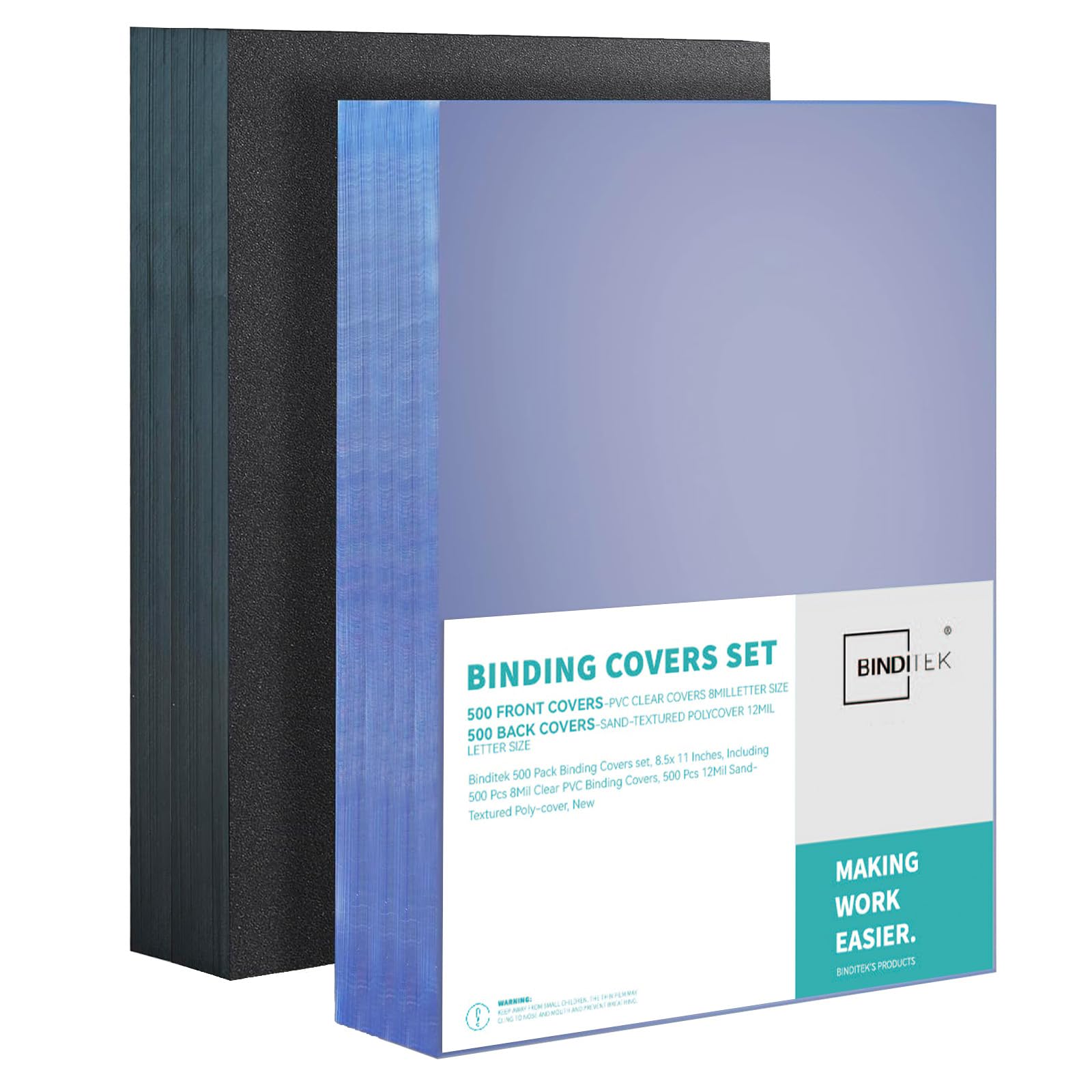 Binditek Binding Covers Set, 8.5x11 Inches, 8Mil PVC &amp; 12Mil Poly, 1000Pack