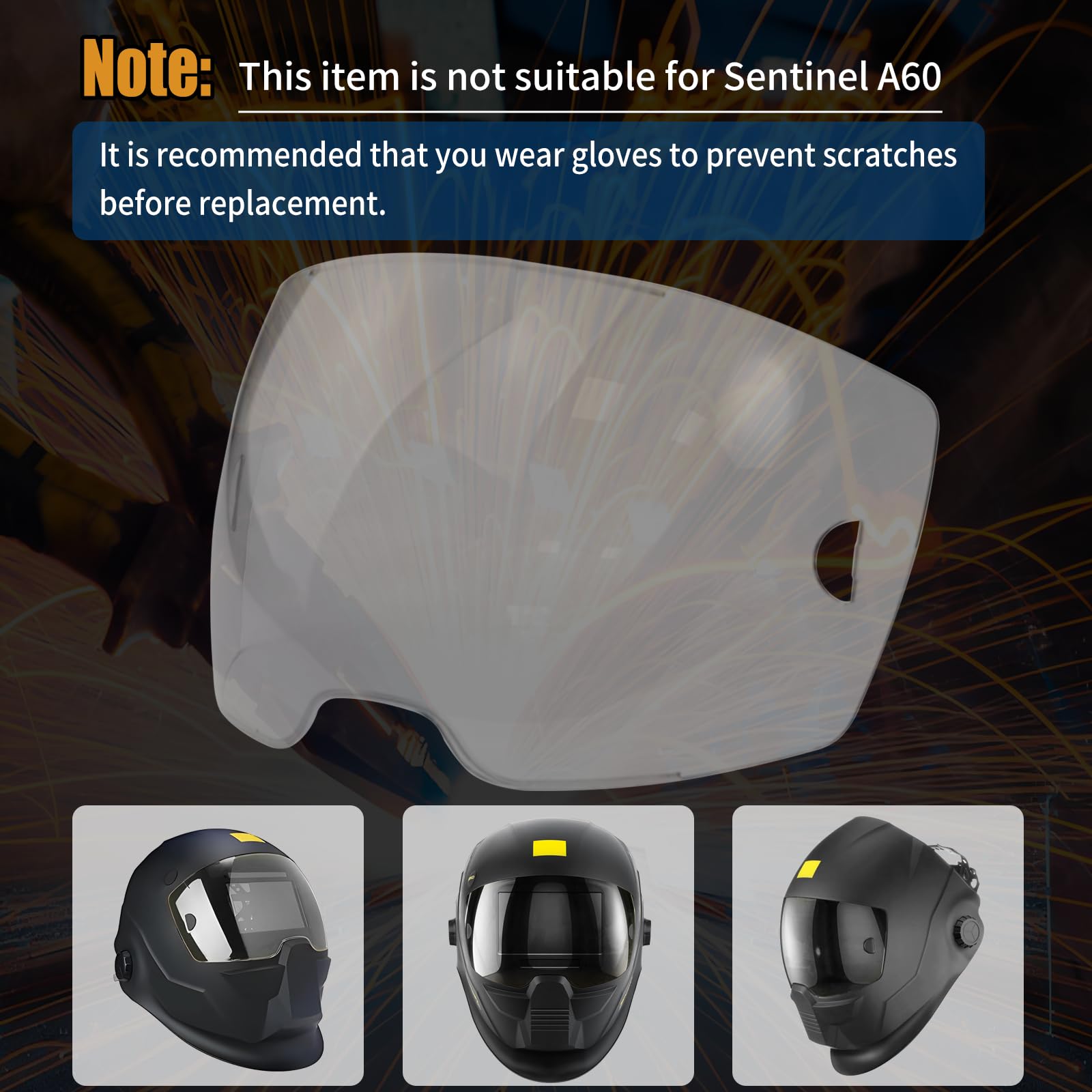 Paquete de 10 lentes de cubierta transparente para casco de soldadura Sentinel A50 0700000802 | Lente de protección exterior transparente para soldadura Sentinel A50, 10 cm x 6 cm