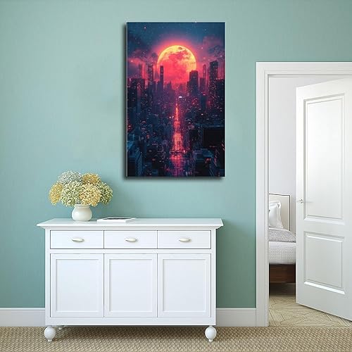 Miniatura 4 de ZMLIS Synthwave City Wall Print  80s Futuristic Vaporwave Decor for Bedroom Or Dorm Art Wall Decoration Poster Family Bar Restaurant Garage Cafe Art