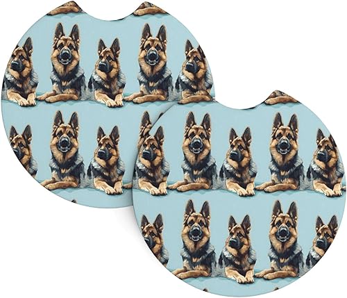 Miniatura 1 de 2Pcs Car Coasters for Women Men - German Shepherd 1 Print 2.7 Inch Car Cup Coasters, Universal Non-Slip Silicone Auto Mug Mats Recessed Decorations