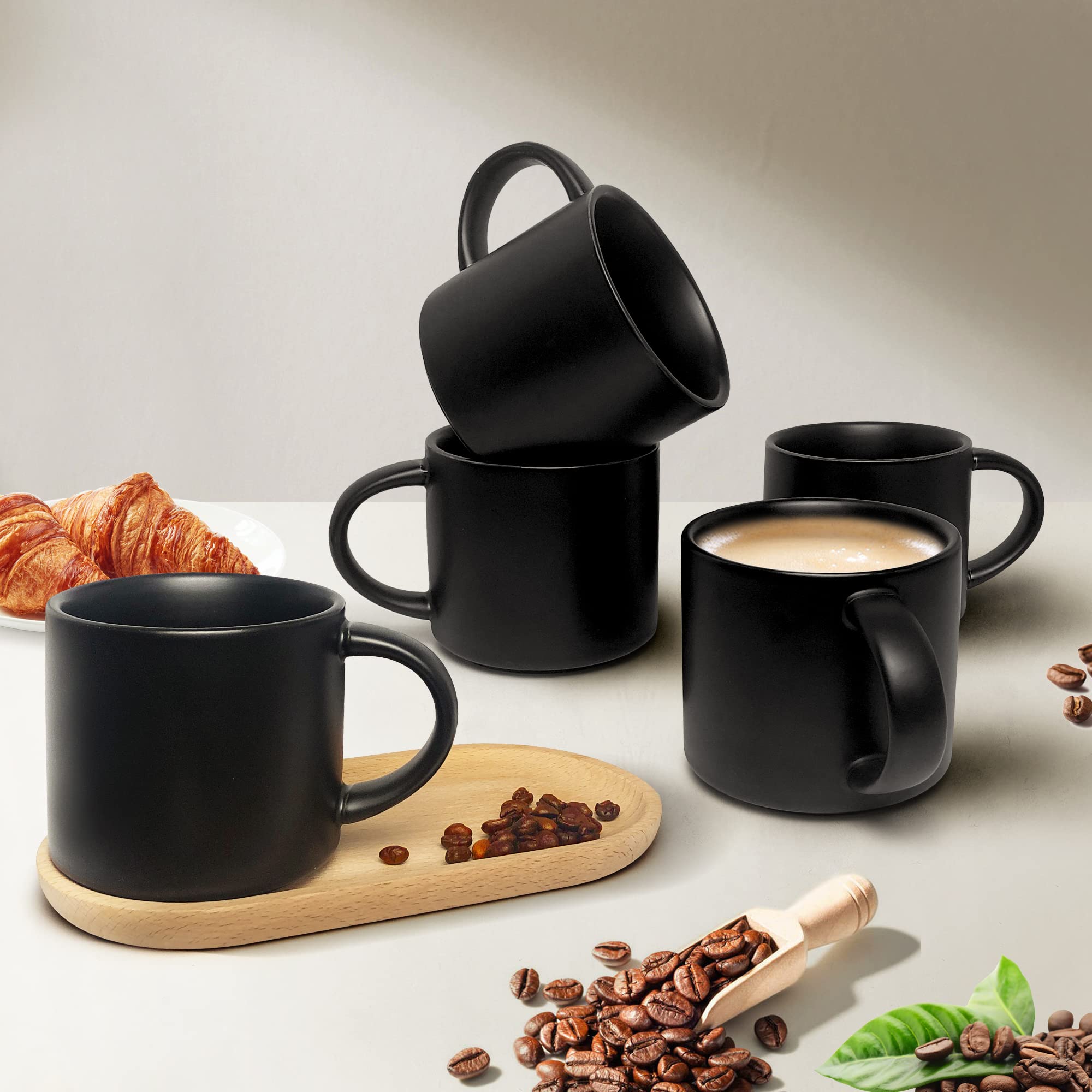 Set di tazze in ceramica, 2 x 420 ml, per ufficio, casa, salute, grande capacità, 14,2 once nero