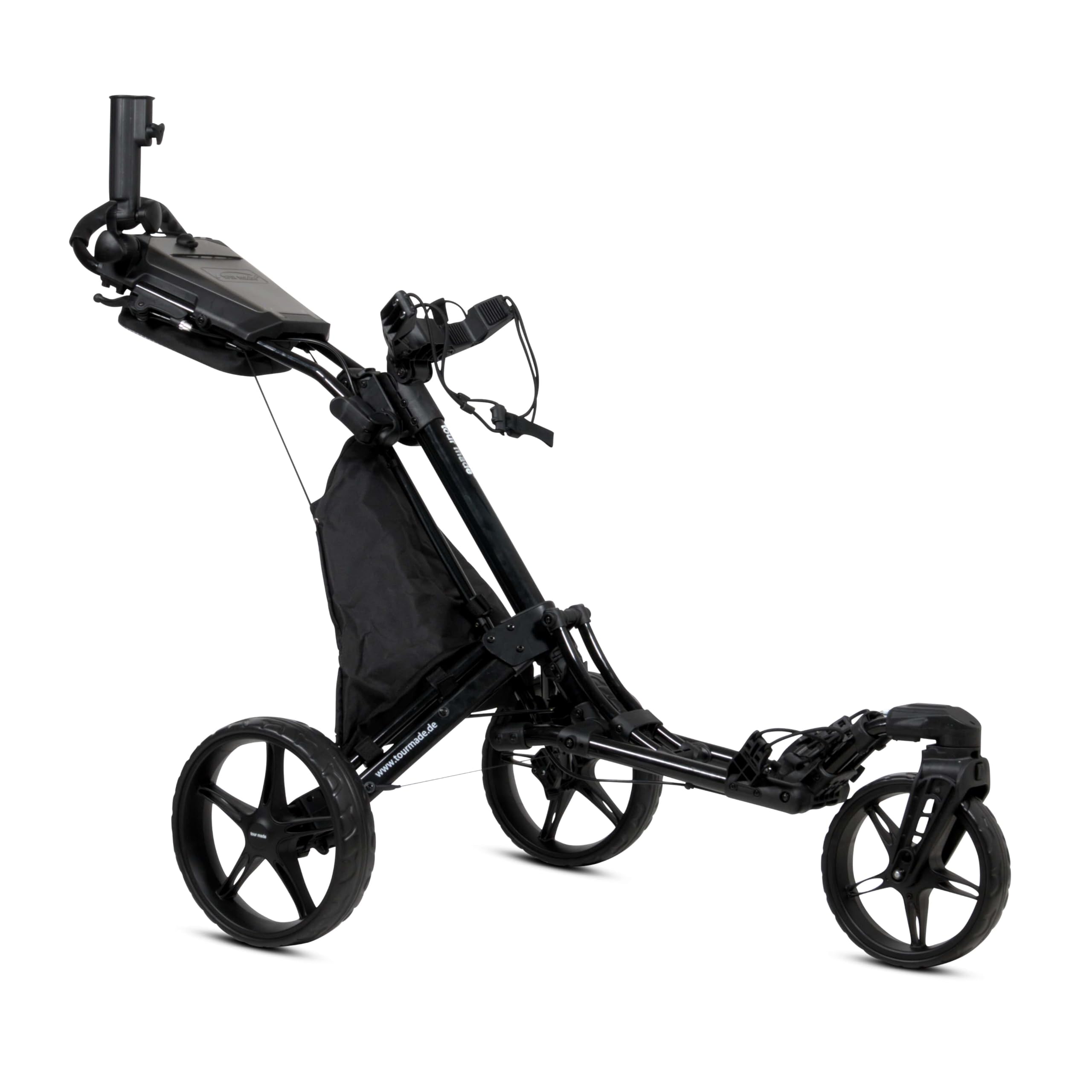 tour made RT-140/150 & 160 Golf Trolley klappbar I Push Golftrolley 3 Rad I Robuster Alu-Rahmen - Zuladung sogar bis 25kg I Deutsche Markenqualität I viel Zubehör inklusive