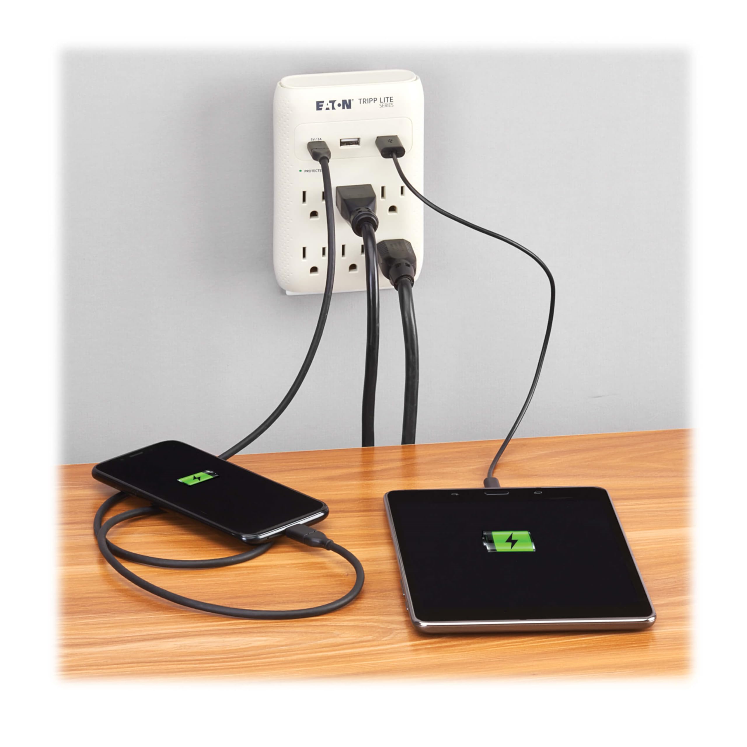 Eaton Tripp Lite SK60C Wall Surge Protector Power Strip & USB Wall Charger, 6-Outlet Extender, 1 USB-C + 2 USB Ports, 1080 Joules, Multi-Plug Outlet Splitter, Gray, Lifetime Manufacturer's Warranty