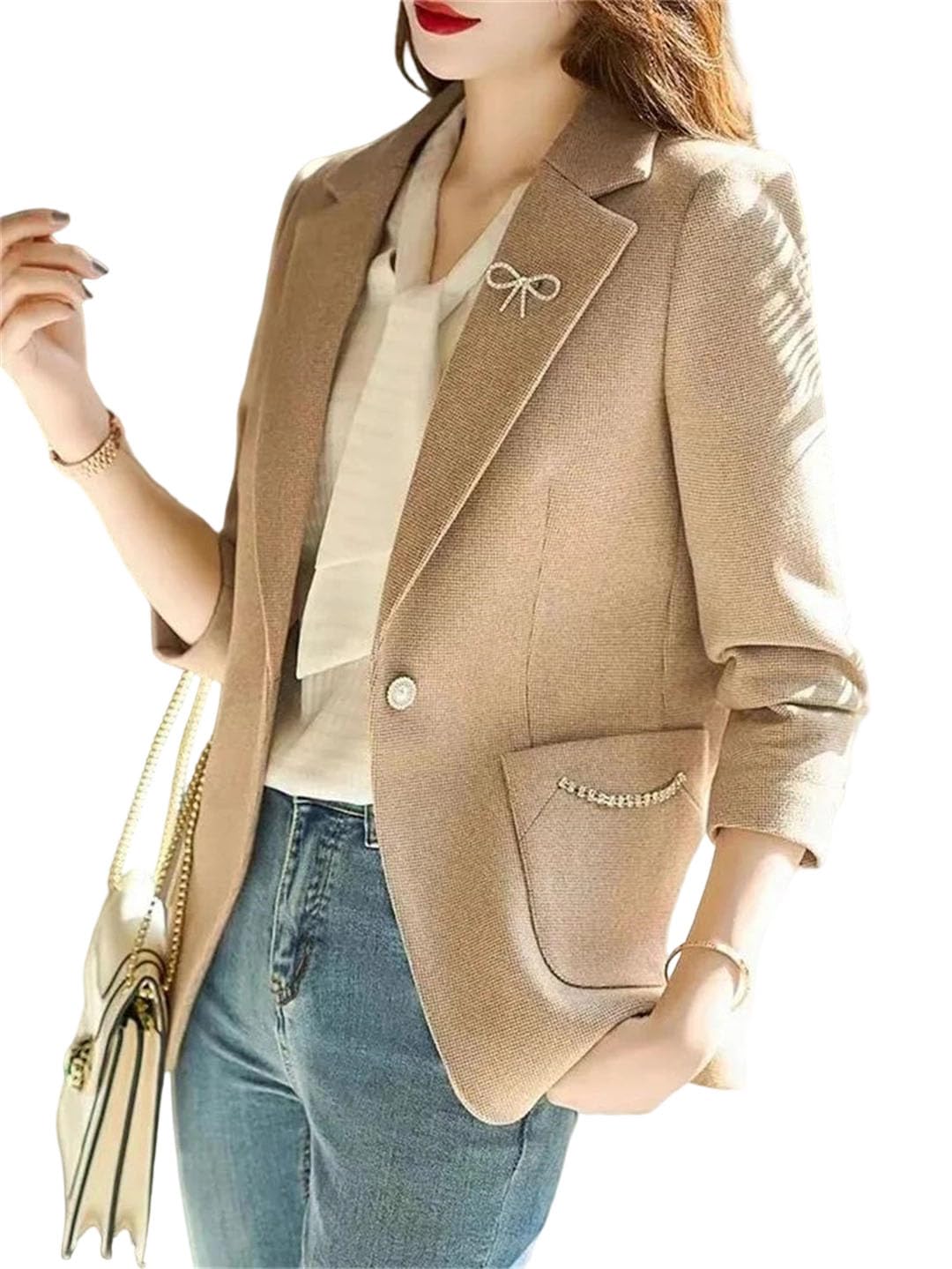 Womens Suit Jacket For Style High-End Temperament Top Western-Style Woolen Thick Suit F