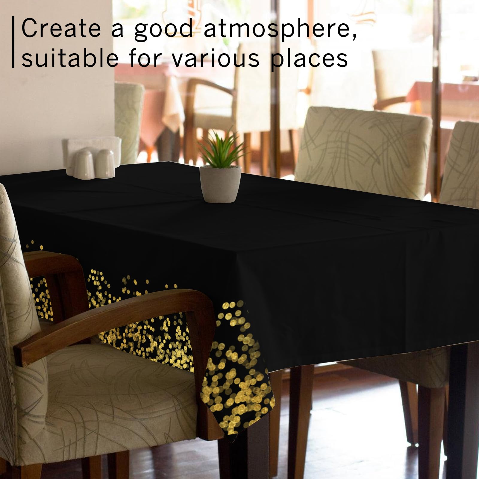 10 manteles de fiesta en negro y dorado, impermeable, rollo de papel, mantel de fiesta, mantel rectangular adecuado para decoración de cumpleaños, bodas, 137 x 274 cm, negro
