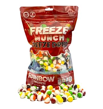 Freeze Dried Candy - FreezeMunch Freeze Dried Crunchy Comet Candy Skittleeze Rainbow Munch Original Fruity Flavors 1 Pound 16 oz, Rainbow Munch