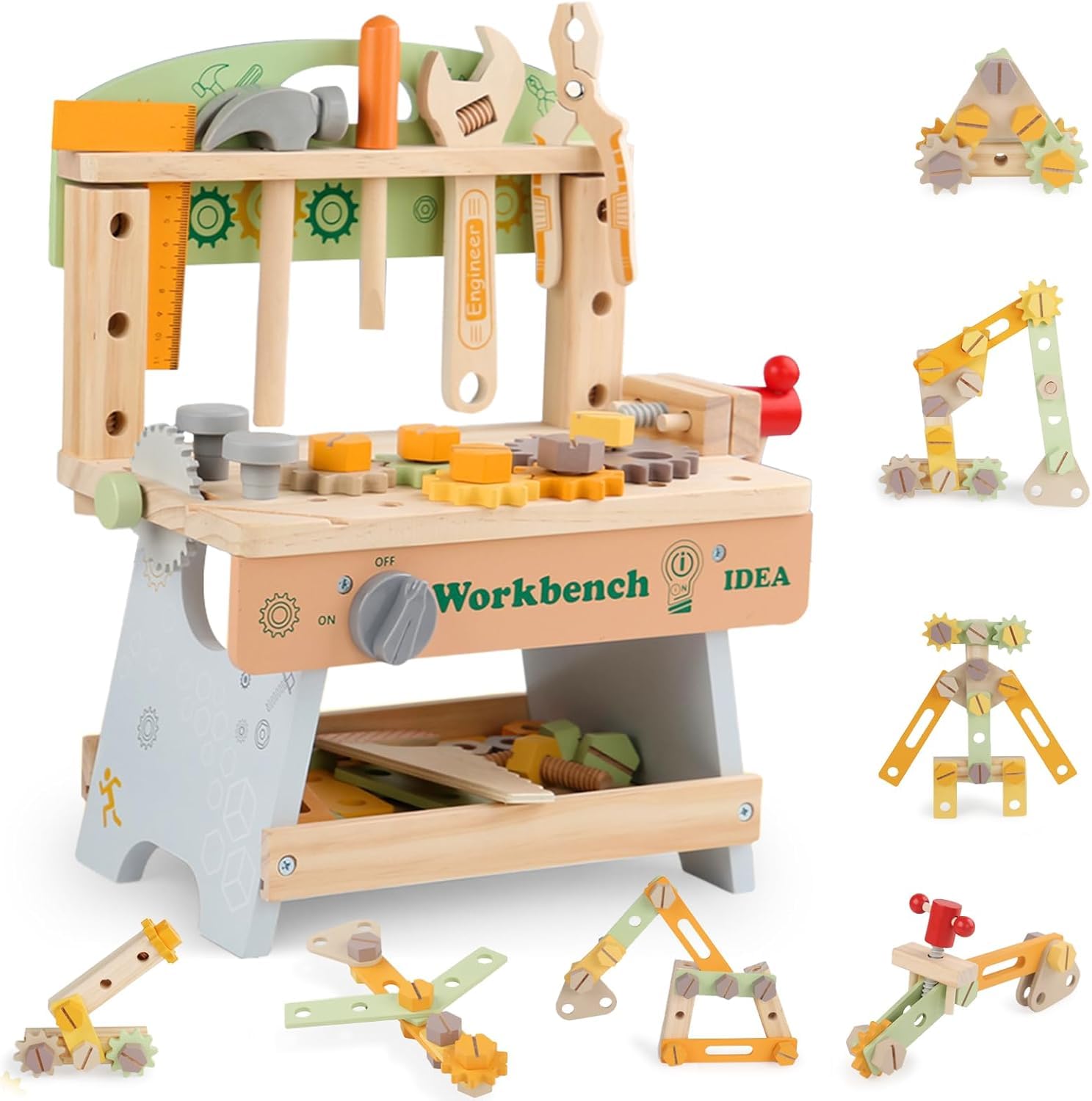 Muslecid Werkzeugbank für Kinder, Holz Spielwerkzeug Werkbank Werkzeug Set Montessori-Spielzeug für Kleinkinder im Alter von 3-5 Jahren, Pädagogisches, Konstruktionsspielzeug Lernspielzeug Geschenk