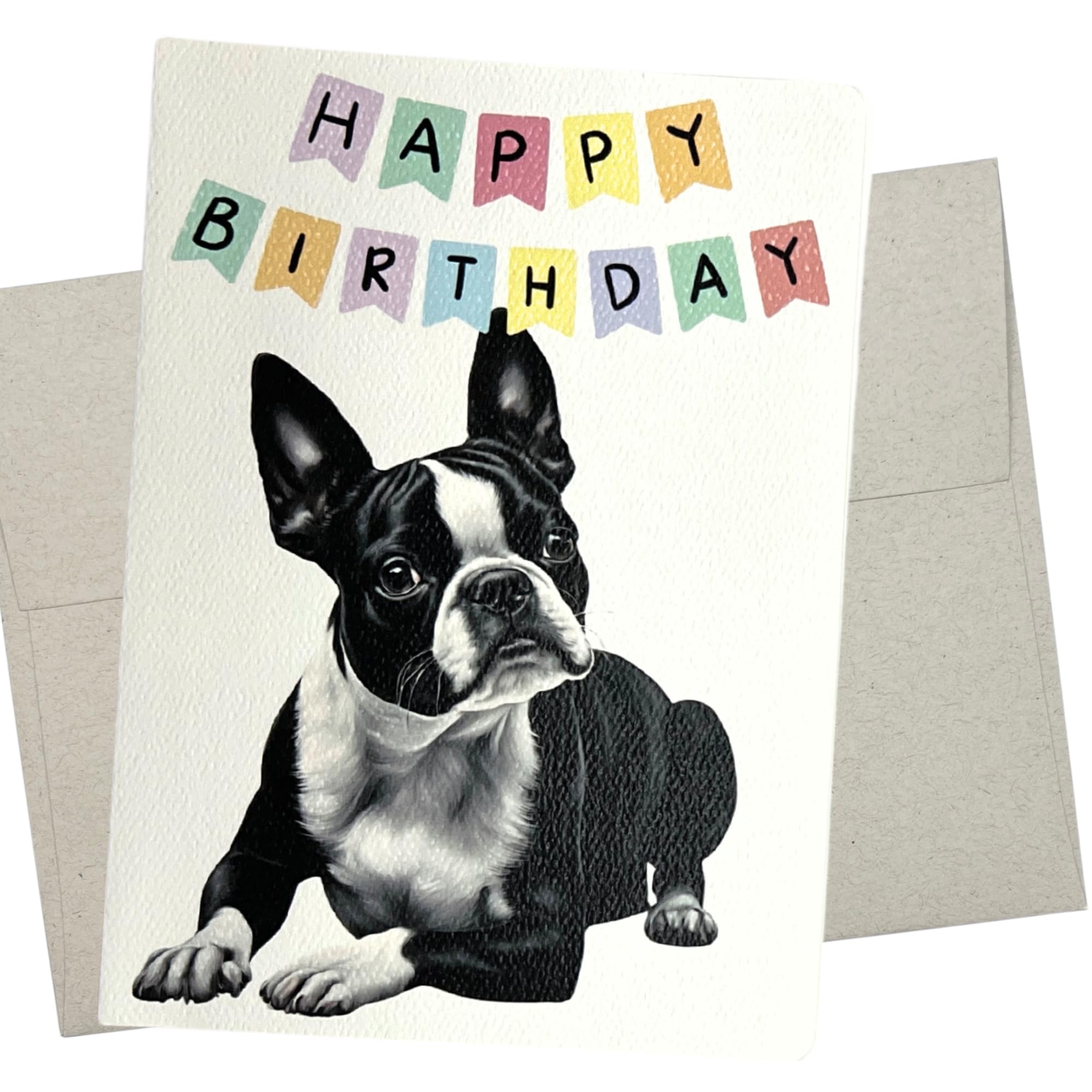 Boston Terrier Birthday Card, Dog Birthday Card (1 Premium Folded Card, Blank Inside, 5X7 Inch) cute boston terrier birthday cards from dog for men