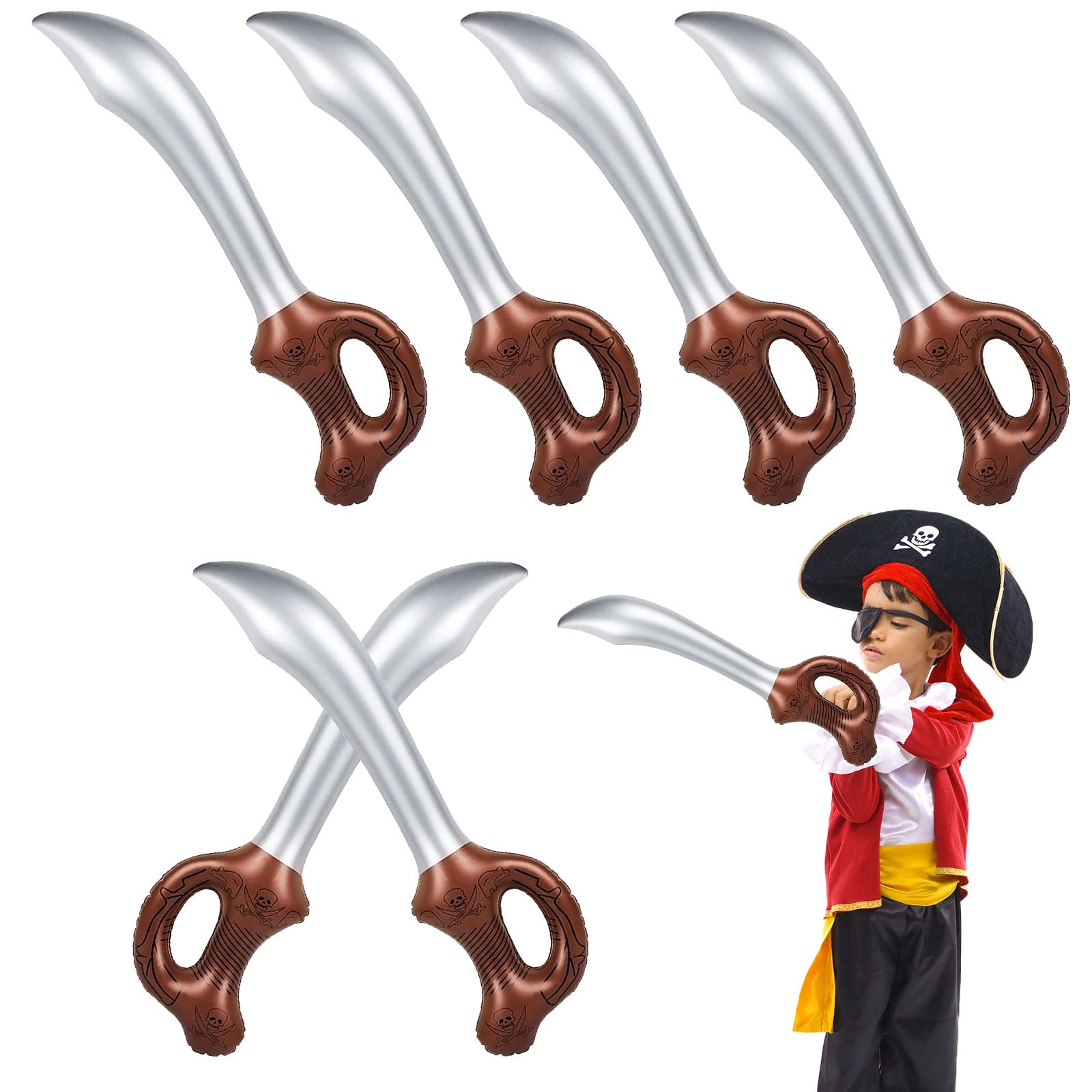 UILYNIU 6 Pieces Inflatable Pirate Sword Toy Safe Pirates Sword Toy for Pirate Cosplay Supplies Stage Props Party Photo Prop Party Favors Gift Cosplay Toy Summer Beach Pool Party Supplies (6 pcs)