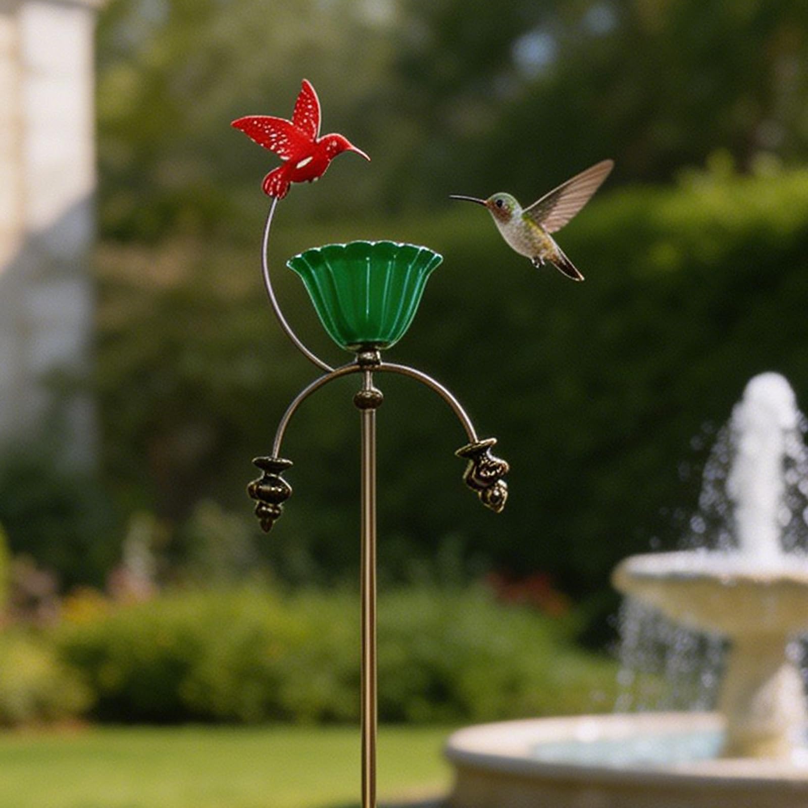 Vaschetta per uccelli Vassoio in ferro a forma colibrì Mangiatoia per uccelli Resistente in piedi Vaschetta per uccelli Decorazioni da giardino Paletti da giardino Stazione alimentazione