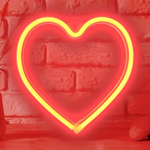 Letrero de luz de corazón de neón para el día de San Valentín, alimentado por USBbaterías, letrero de corazón LED para dormitorio, decoración
