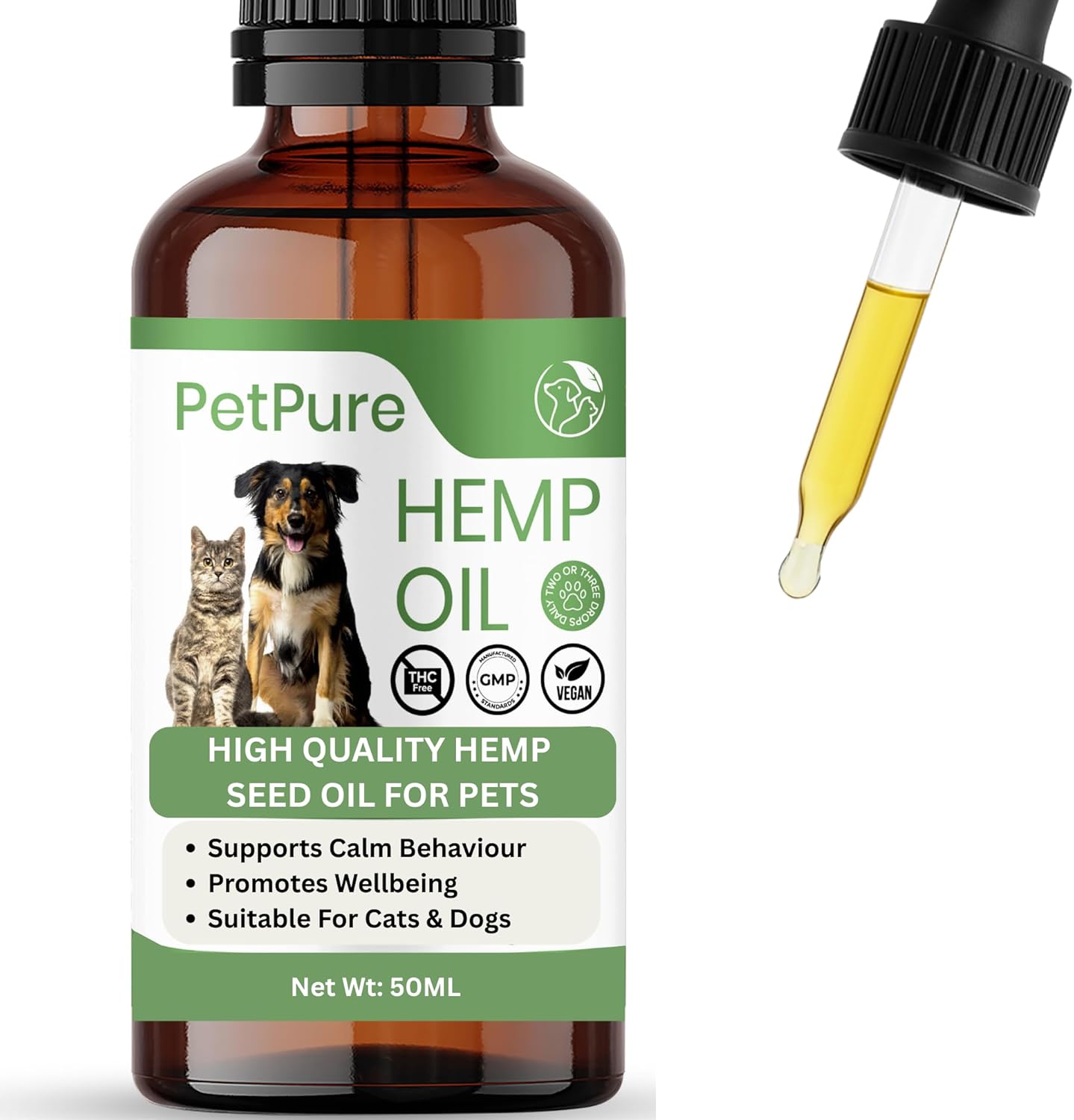 Pet Pure™ Hemp Oil for Dogs & Cats – 50ml | Supports Calm Behaviour & Mobility | Plant-Based Skin & Coat Supplement | Natural Fish Oil Alternative | UK Brand