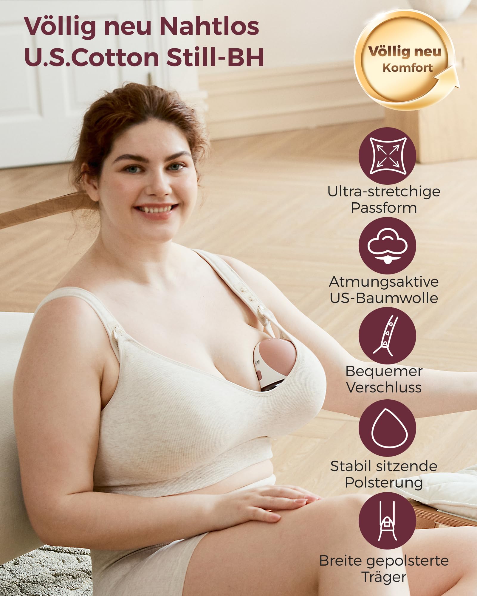 Momcozy Still-BH Große Brüste, Baumwoll-BH ohne Bügel mit Fester Polsterung, vollflächige Passform, verstellbar - 3