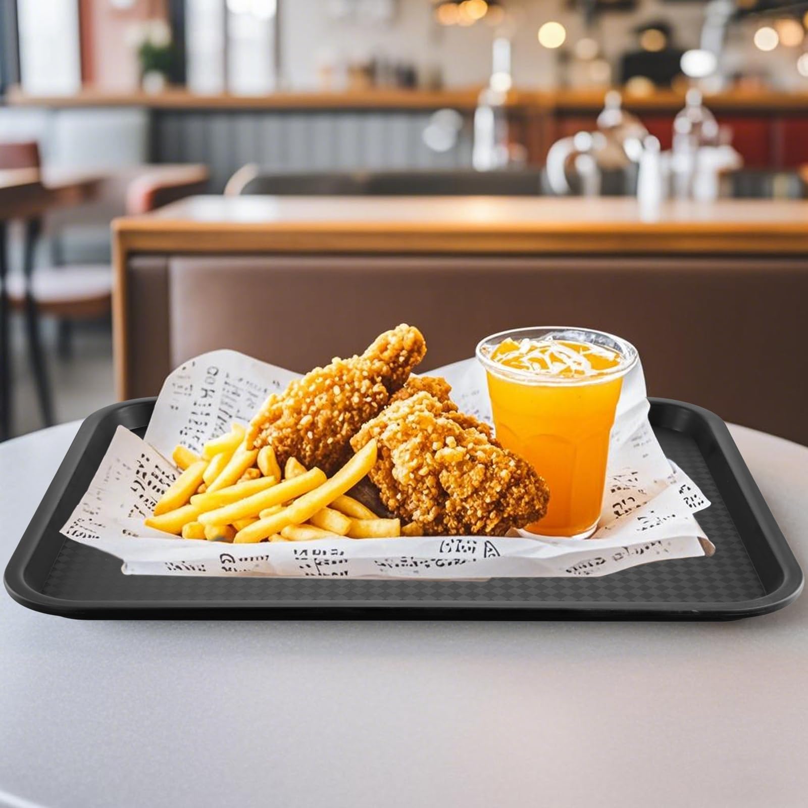 LEXININ 10 vassoi rettangolari in plastica nera per fast food, 41 x 30 cm, vassoi rettangolari per caffetteria, ristorante, fast food