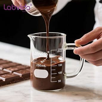 Glass Beaker with Handle, 2PCS of Vol. 600ml, 3.3 Borosilicate Griffin Low Form with Printed Graduation,LVAT005