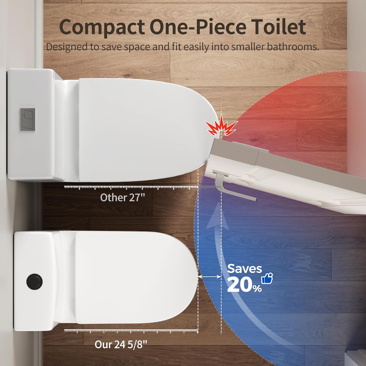 DeerValley Small One Piece Toilet with Soft Closing and Seat Black Flush Button 12 Inch Rough-In Compact Toilets for Tight Spaces