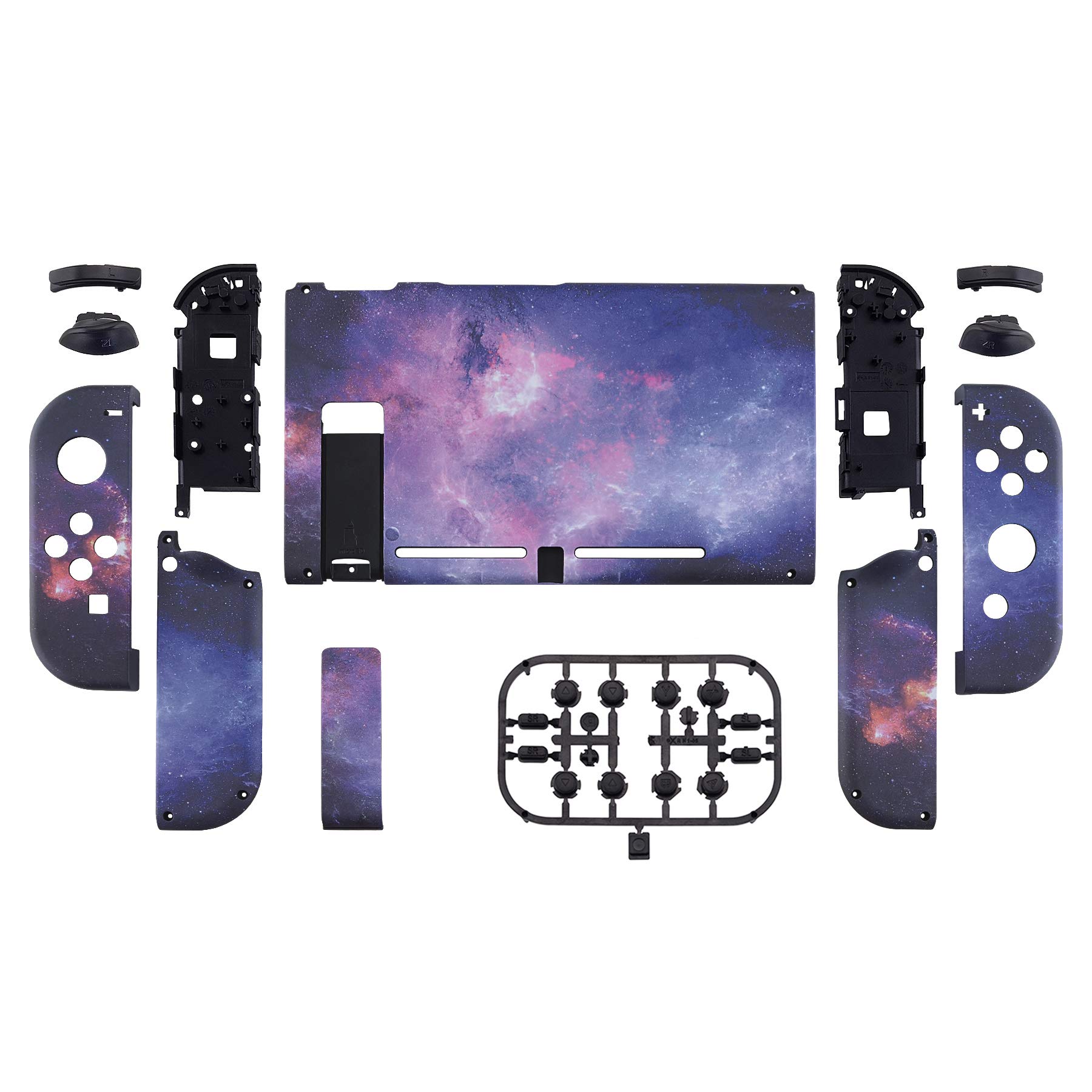eXtremeRate Carcasa con Botones para Nintendo Switch - Funda Protectora de Reemplazo para Joycons y Consola, Shell Placa con Teclas para Nintendo Switch Accesorios (Galaxia Nebulosa)