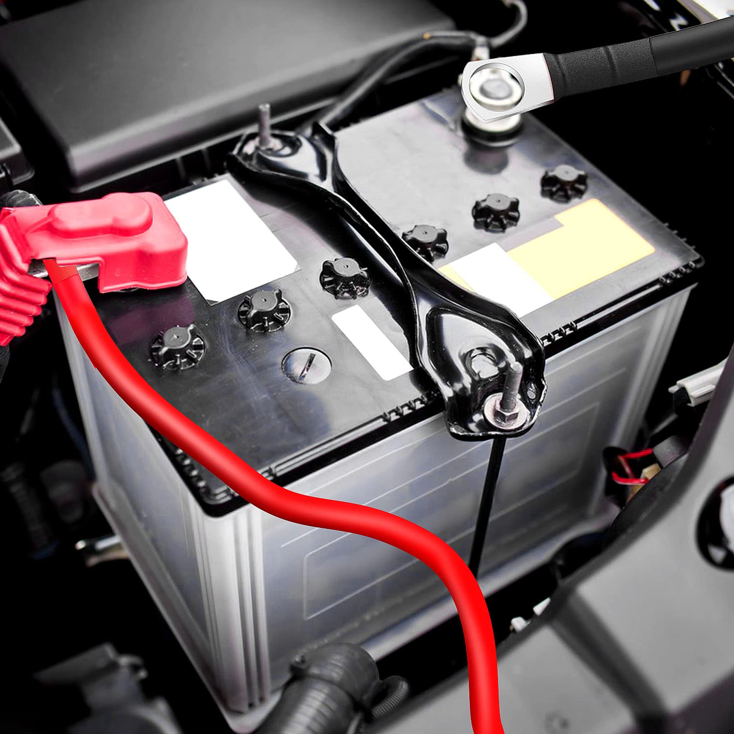 Cables Para Batería De Coche M8 – 12V, 50 Cm, Sección 16 Mm², De Cobre Puro Con Terminales Niquelados | Para Conexiones En Vehículos, Motos O Instalaciones Solares