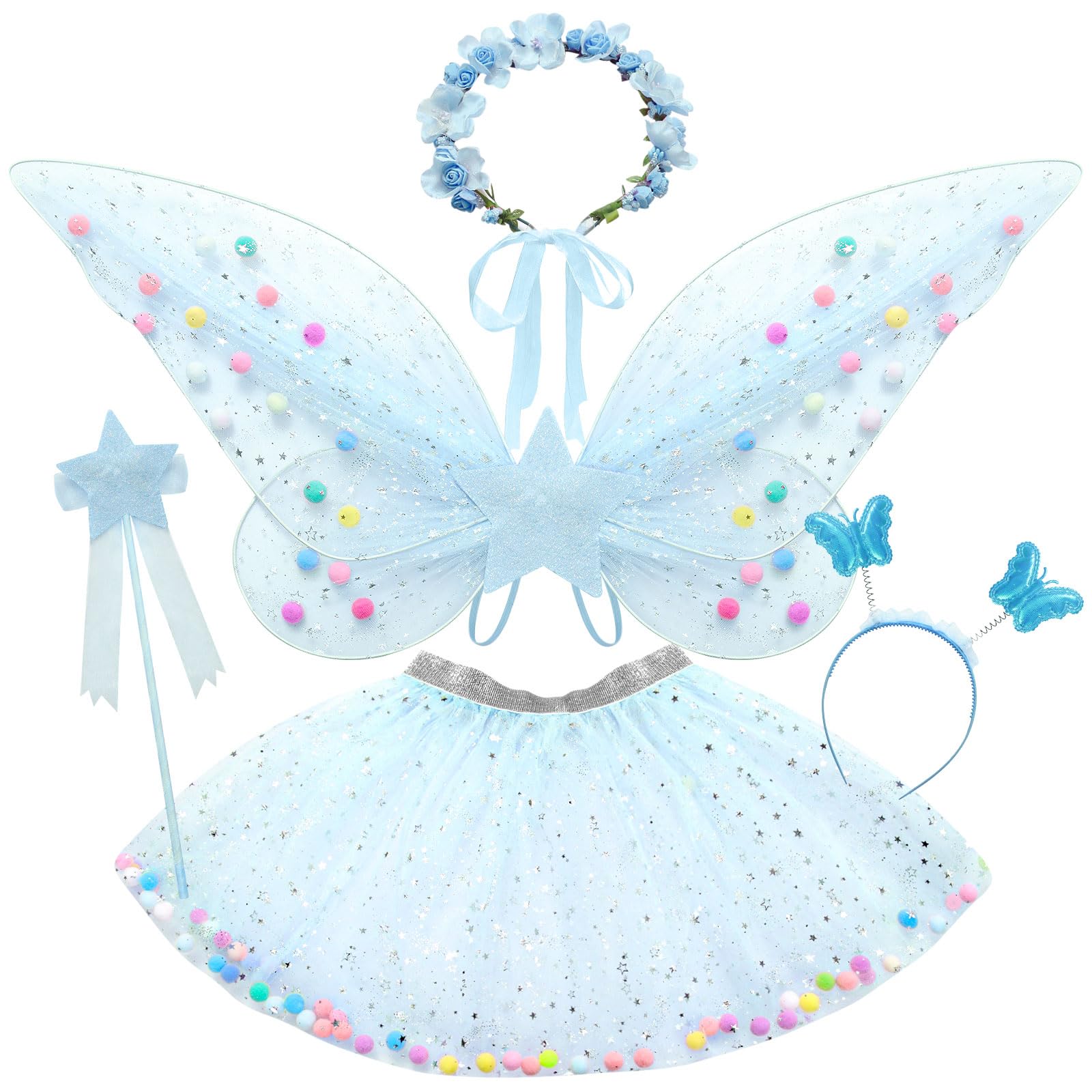 3 pieces for girls, fairy wings costume, toddlers, butterfly wings, tutu, skirt, crown, Halloween Dress Up Gift