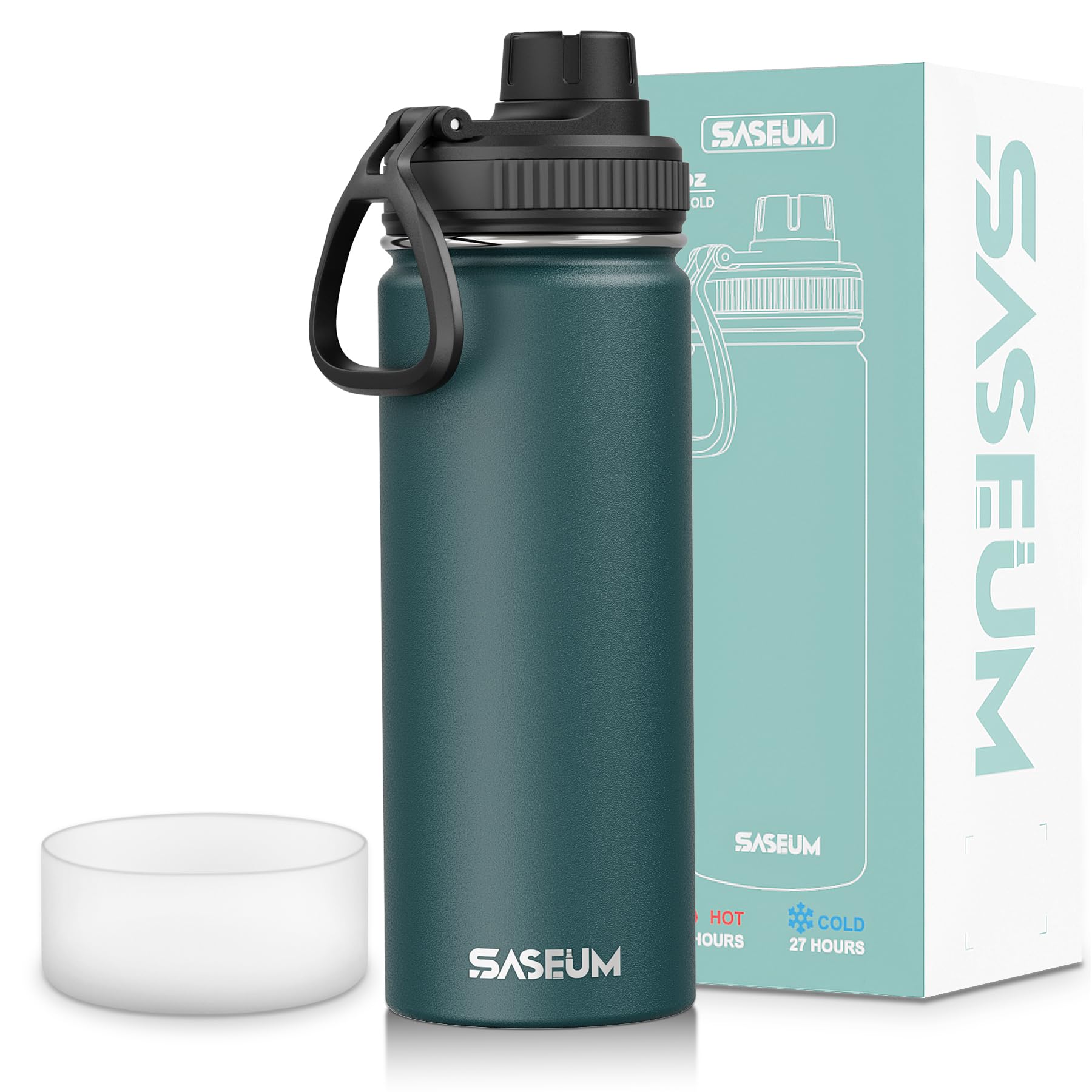 SASEUM Kids Sport Water Bottle 18oz Stainless Steel Double Wall Vacuum Thermal Mug with Leak Proof Spout Lids, Wide Mouth Metal Insulated Water Jug