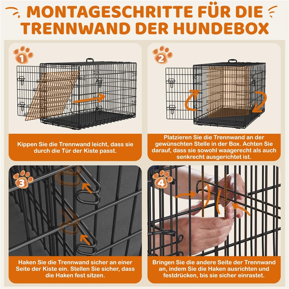 Yaheetech Hundekäfig 122 x 71 x 78 cm klappbar mit Trennwand, 2 Türen, Hundebox für zuhause mit ausziehbare Bodenschale, Transportkäfig Auto, Hundetransportbox Drahtkäfig für Hunde Welpe, XXL, Schwarz
