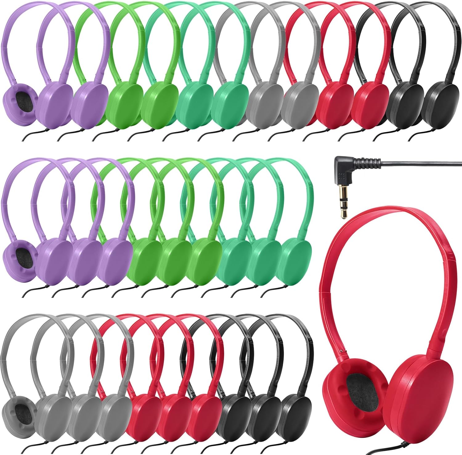 Flutesan 30 Pack Wired Headphones, Adjustable On Ear Headphones with Stereo, Earbuds for Schools, Laptop, Travel, Plane, Tablet(Multi-Colors)