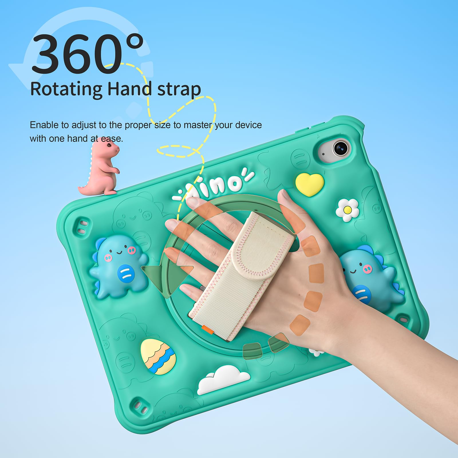 Boaretiu IPad 10. Gen Hülle – Mit Dino-Design, Drehbarem Ständer & Schultergurt (2022, 10,9 Zoll)