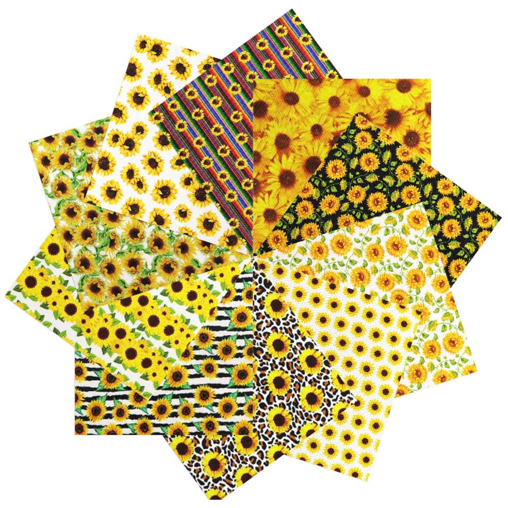 Tessuto di cotone con girasole, 10 pezzi, per il giorno del Ringraziamento, patchwork, motivo floreale, per cucito, tessuto autunnale, stampa quadrata, per fai da te (50 x 50 cm)