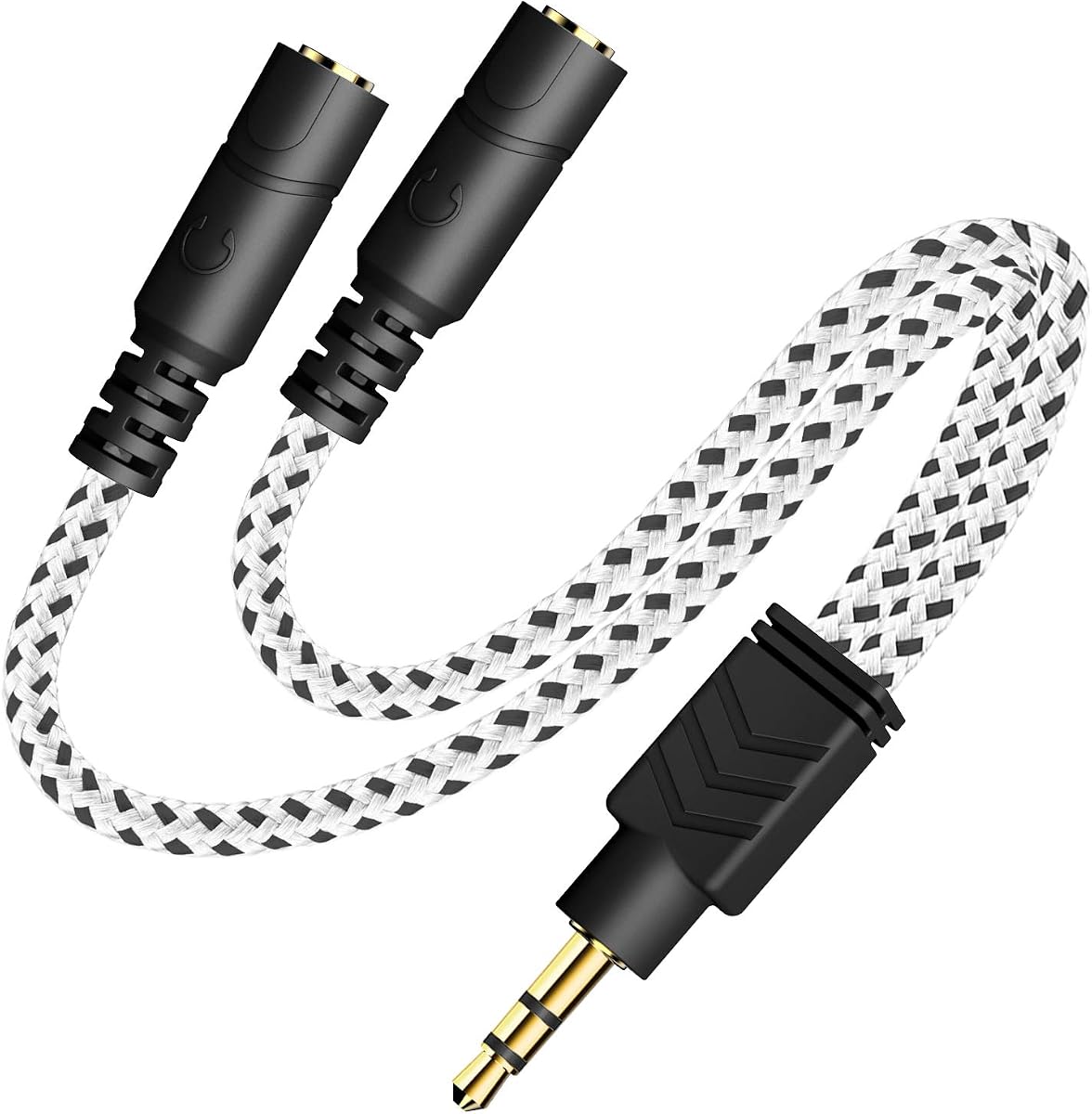 Headphone Splitter, 3.5mm Stereo 2-Way Audio Cable - 20CM / Zebra White | Stereo Audio Sound, Dual Headphone and Speaker Audio Output, Compatible with iPhone, iPad, Laptops, Tablets, 3.5mm devices