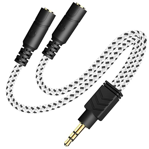 DUKABEL Divisor de Auriculares, Cable Divisor de Audio Trenzado de 3,5 mm Divisor TRS de 3 Polos Divisor Auxiliar para Auriculares, Altavoces -