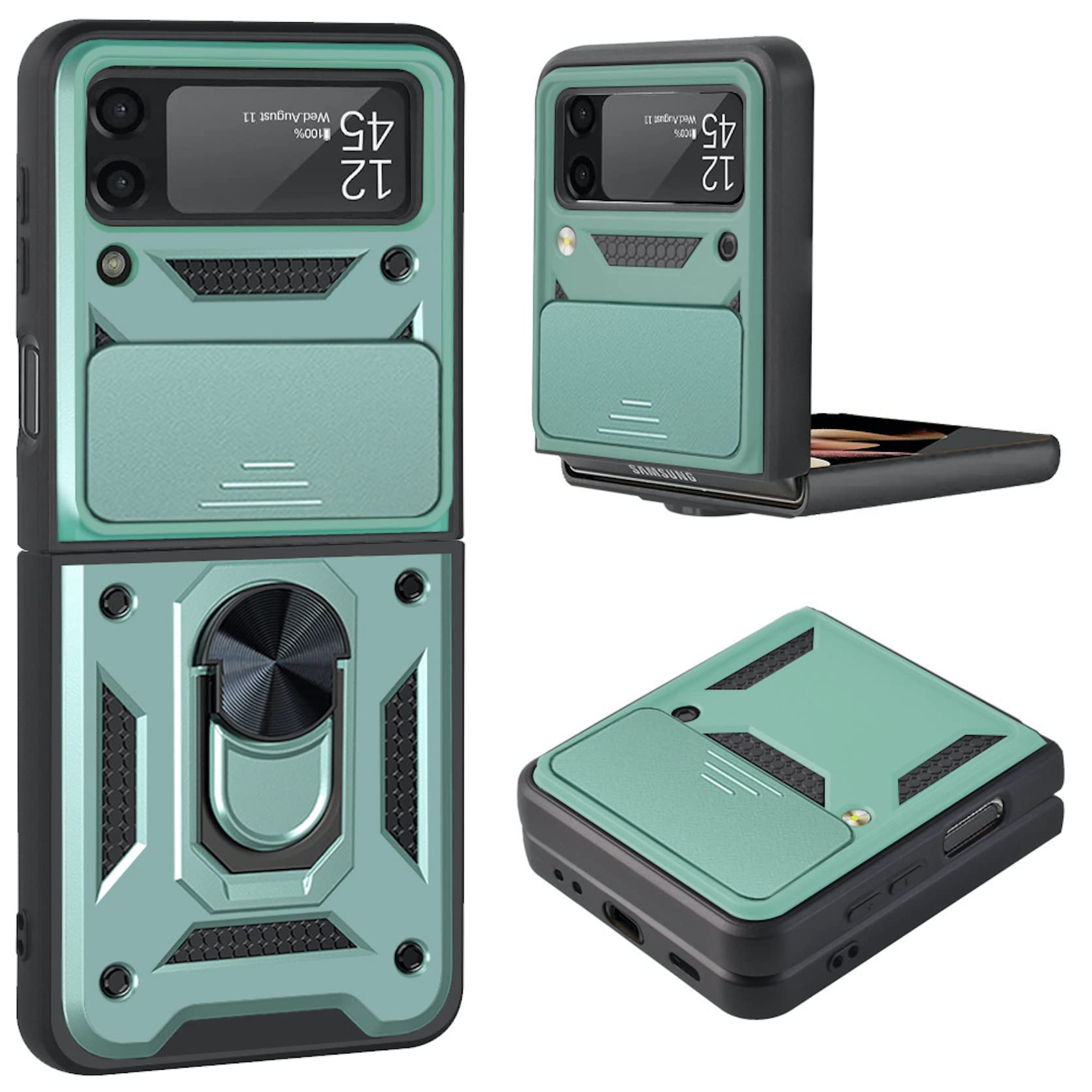 BOUNCEBACK Kickstand Shockproof Back Case Cover with Camera Shutter for Samsung Galaxy Z Flip4 5g / Z Flip 4 Cover Case -(Polycarbonate | Green) (B0BFM4V9ND) Amazon Price History, Amazon Price Tracker