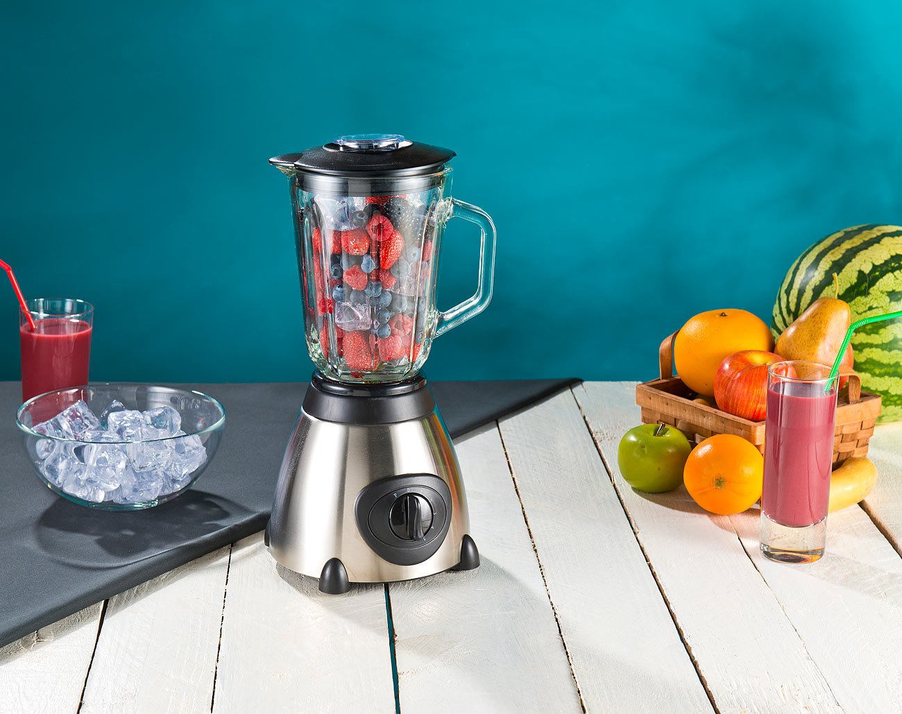 Rosenstein & Söhne triturador: Vidrio- Batidora de pie, 6 cuchillos de acero inoxidable, 6 modos (licuadora para smoothie, vaso para batidora smoothies, hornear)