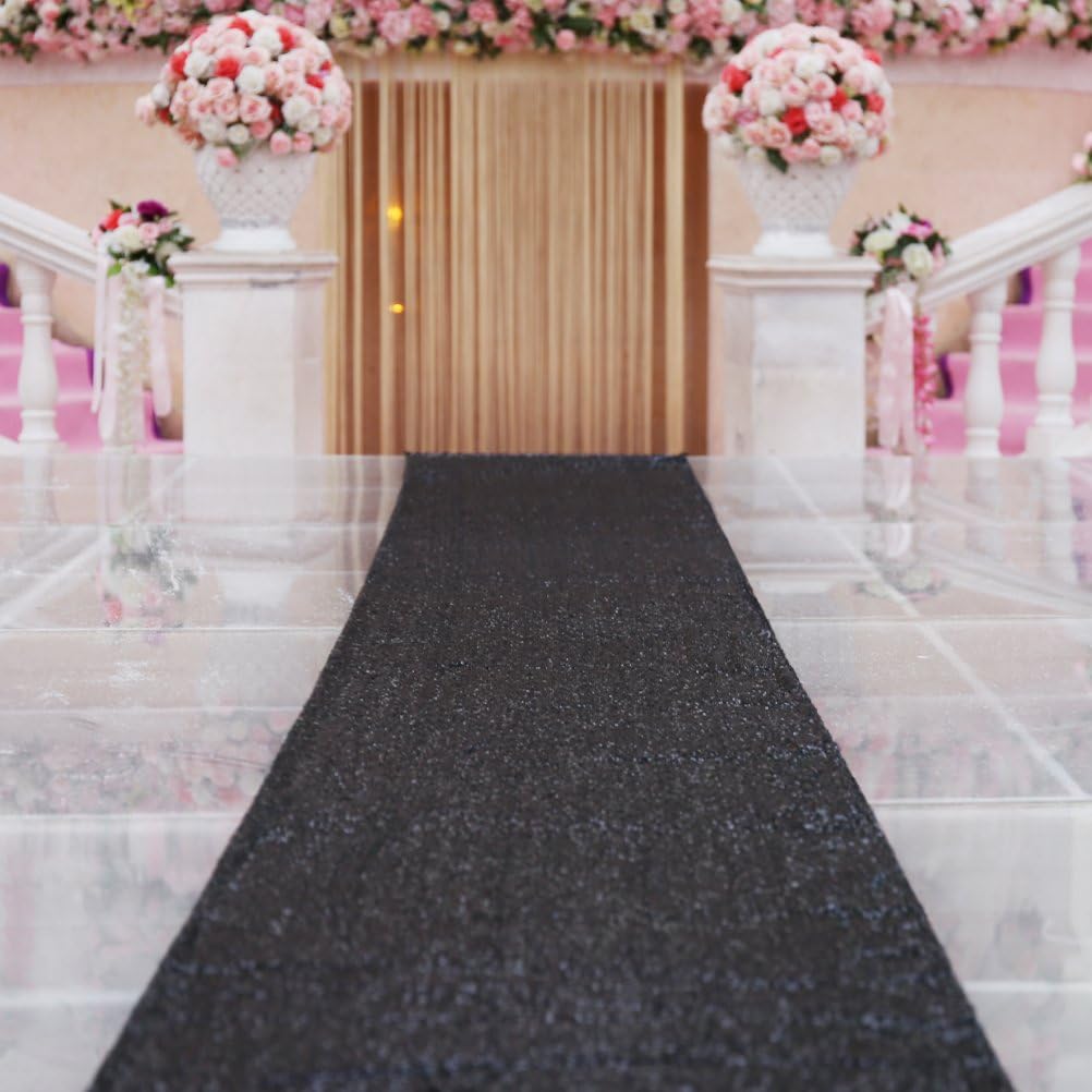 Trlyc Sparkle Carpet Runner Sequin Aisles Runner for Wedding-Black 4ftx16ft