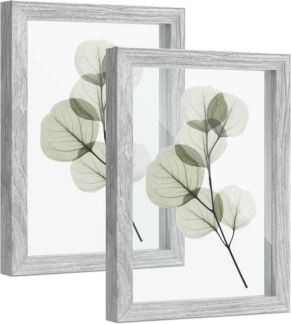 SUMGAR Photo Frame 7x5 Grey Floating Glass Frames for Pressed Flowers, DIY Gifts for Wedding Friends Family, Display any Size up to 5x7 Picture Frames