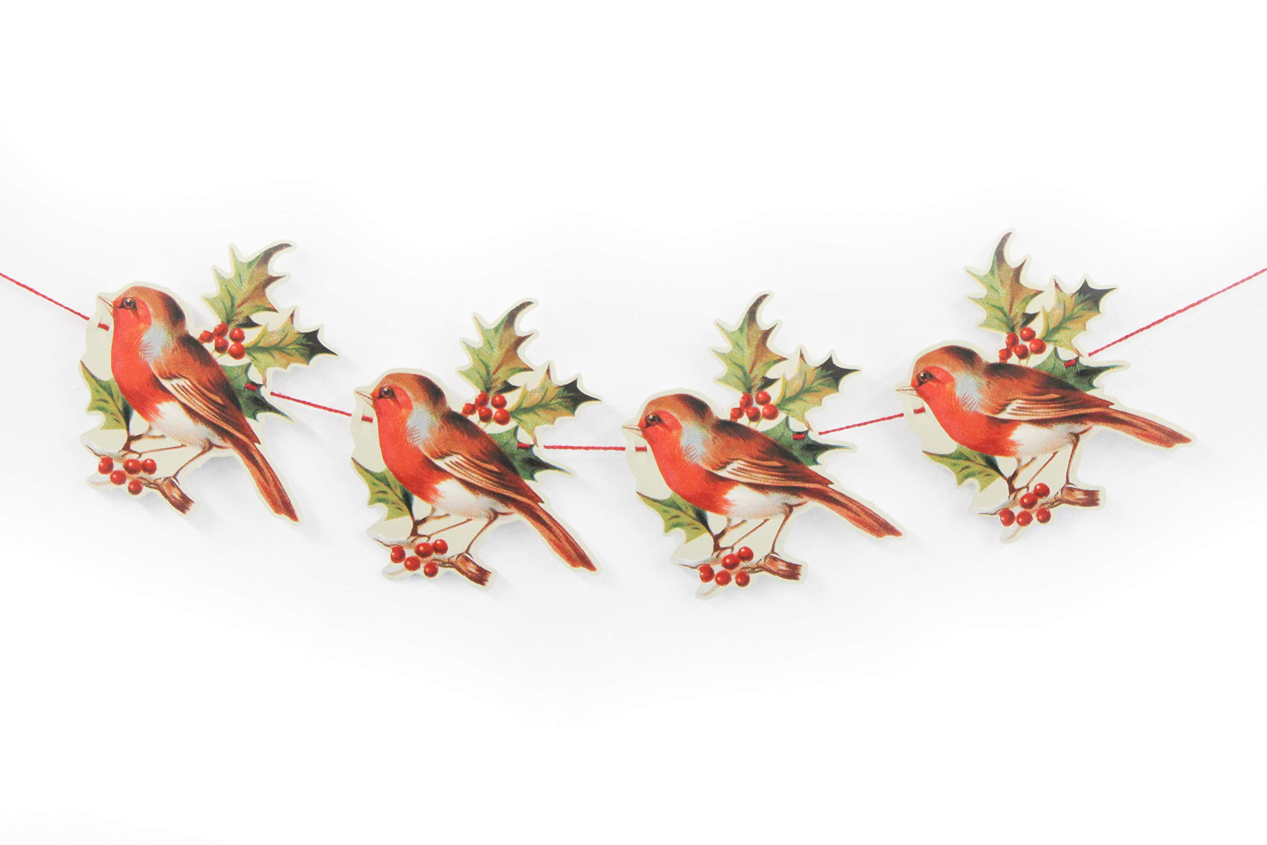Robin And Holly Garland Victorian Style Festive Bunting Hanging Frieze Decor New