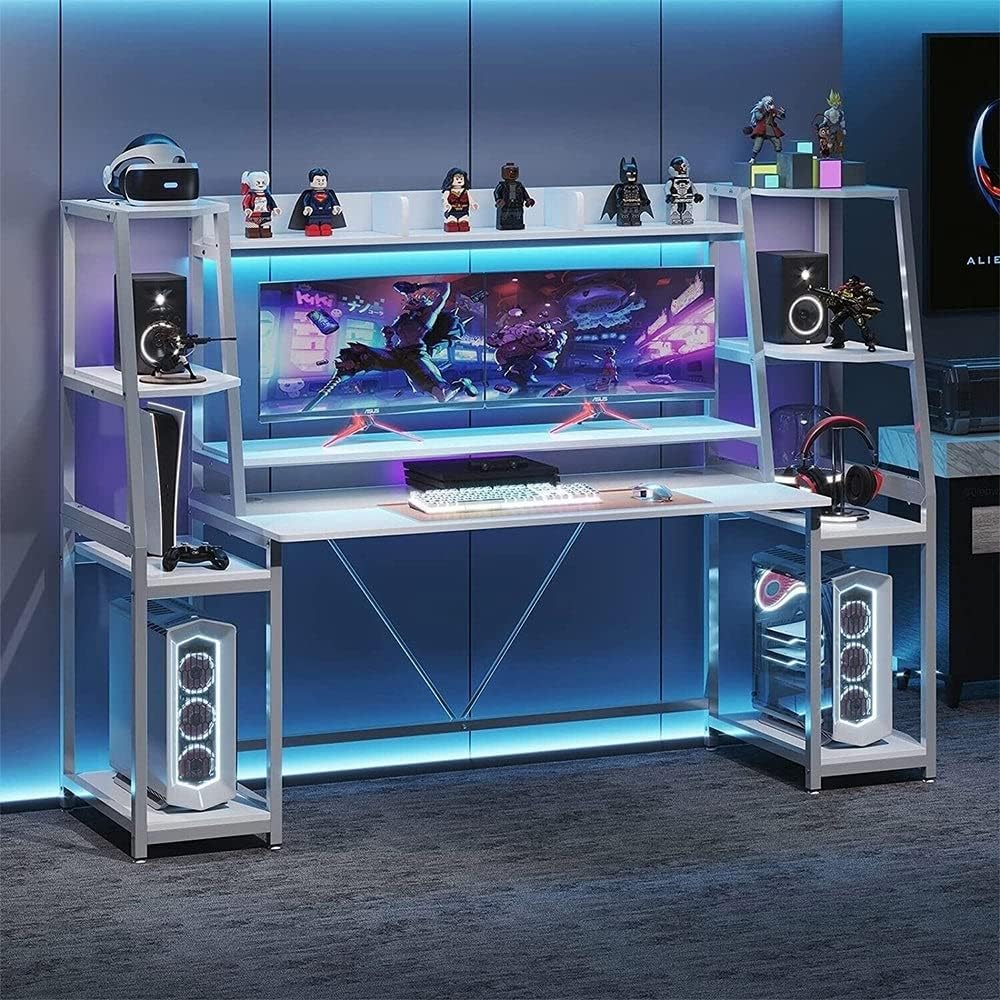 78.8'' Ergonomic Computer Gaming Desk Led Lights White