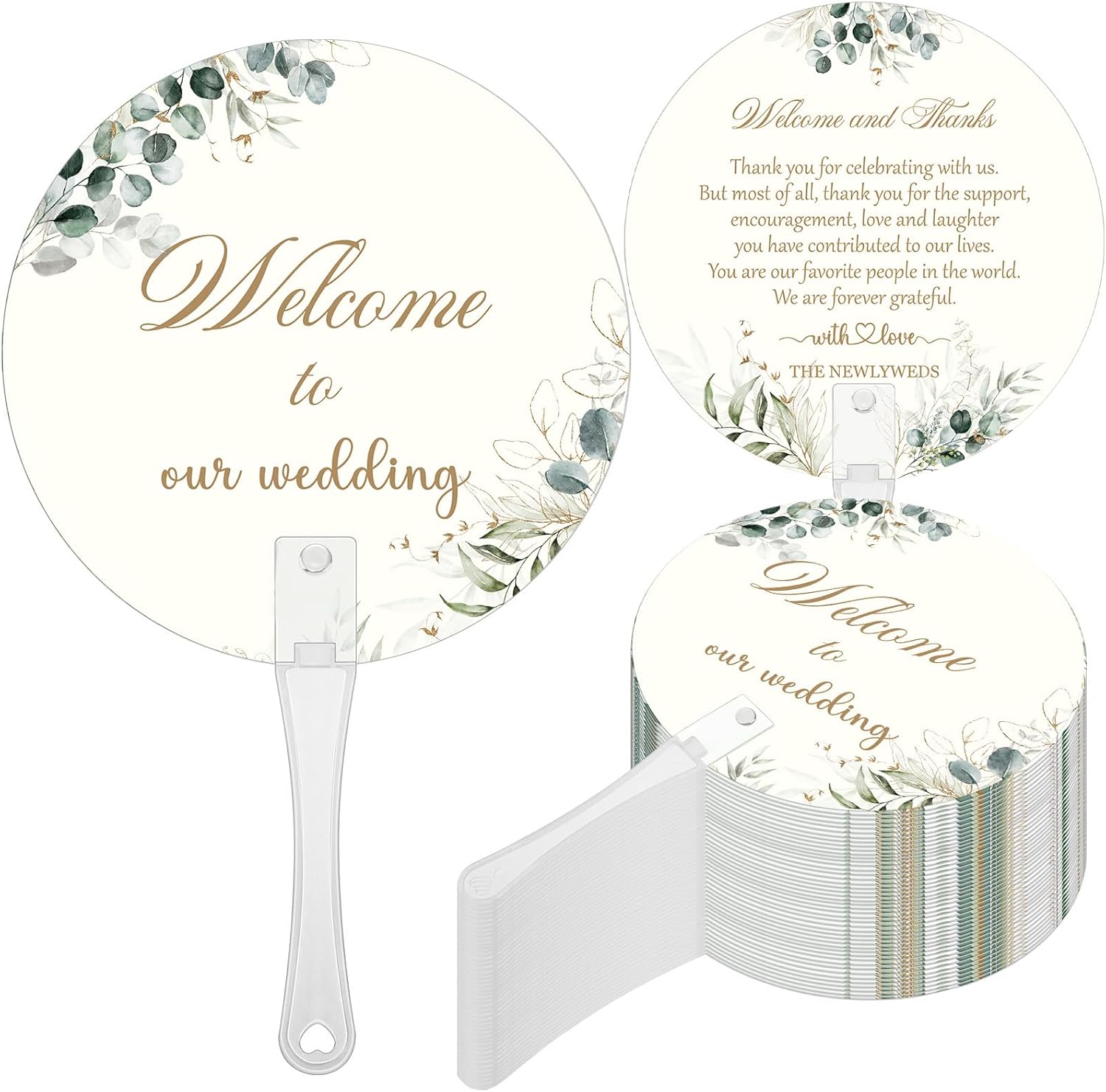 100 Pcs Wedding Fans for Guests Bulk Welcome to our Wedding Plastic Handheld Fans for Party Decor Welcome Bag Stuffers