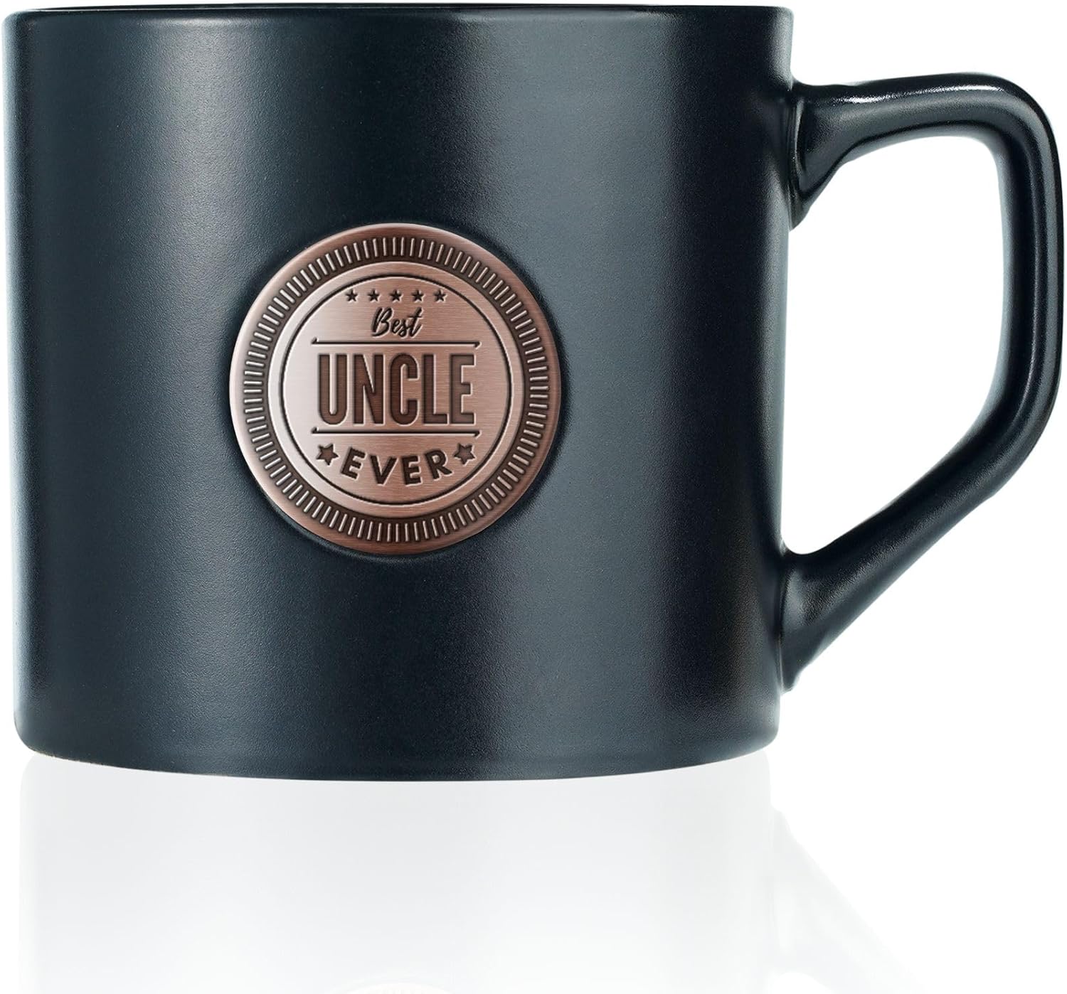 Onebttl Uncle Gifts Coffee Mug with Golden Badge from Niece and Nephew, 15oz/450ml Ceramic Mug for Father's Day, Christmas, Birthday - Best Uncle Ever