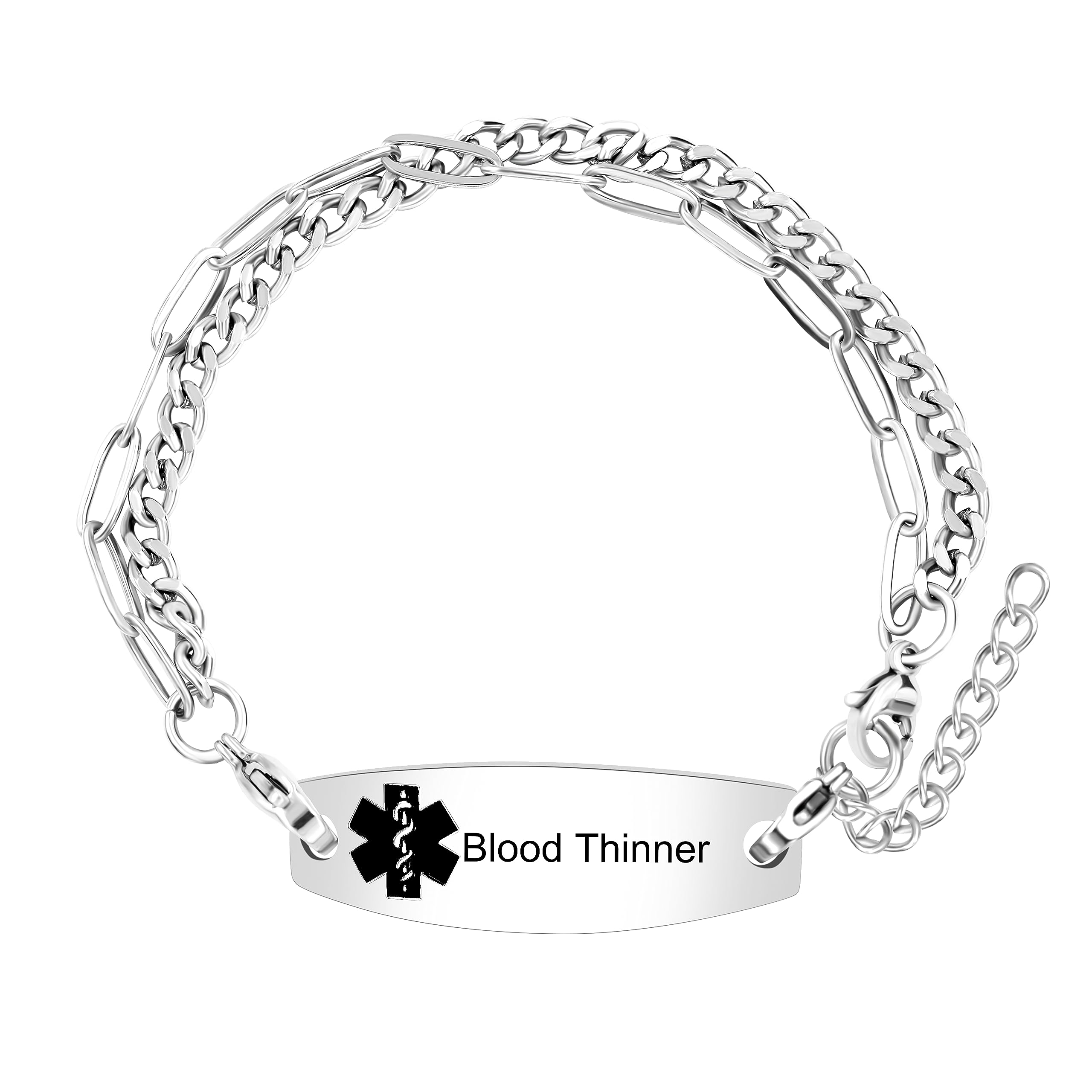Uloveido Personalized Emergency Medical Alert Bracelet - Adjustable Two Layers Link Chain Bracelet for Women and Men