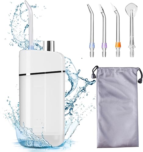 GENKENT Irrigador dental portátil inalámbrico para limpieza de dientes, tanque de agua telescópico con bolsa de viaje (blanco)