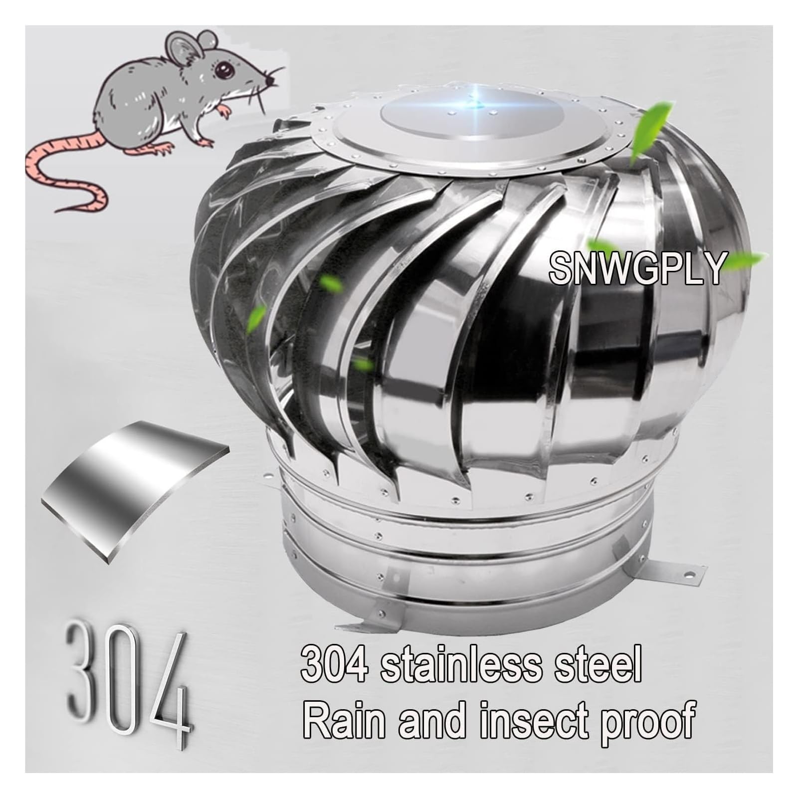 Comignoli girevoli, Aspiratore Fumi Girevole Inox Ventilatore da tetto non elettrico Ventilatore a turbina zincato(16cm/6.3inch)