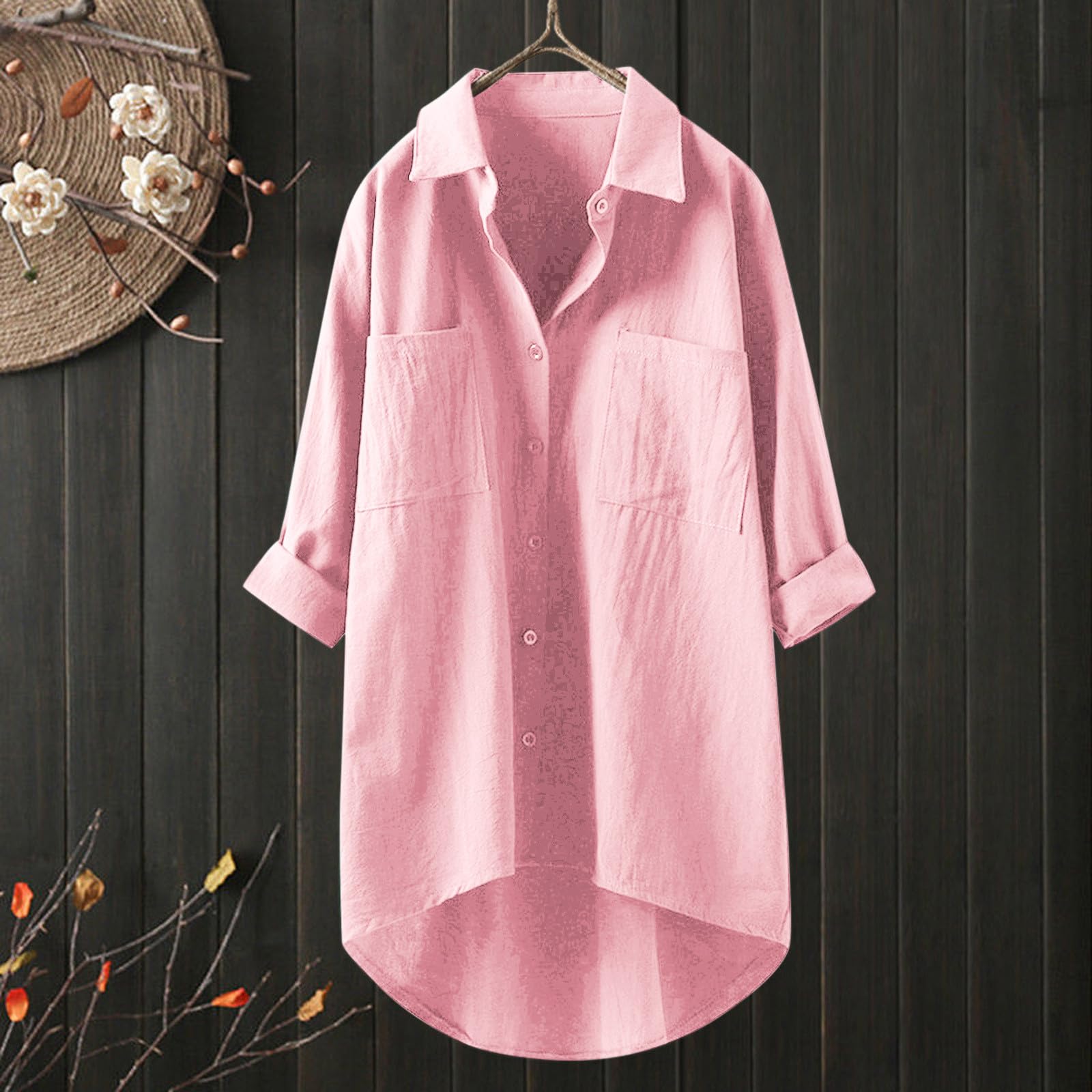 Camisas de gasa con cuello para mujer, de manga larga, para verano, a la moda, color sólido, con botones, blusas de lino y algodón, ropa de playa de talla grande