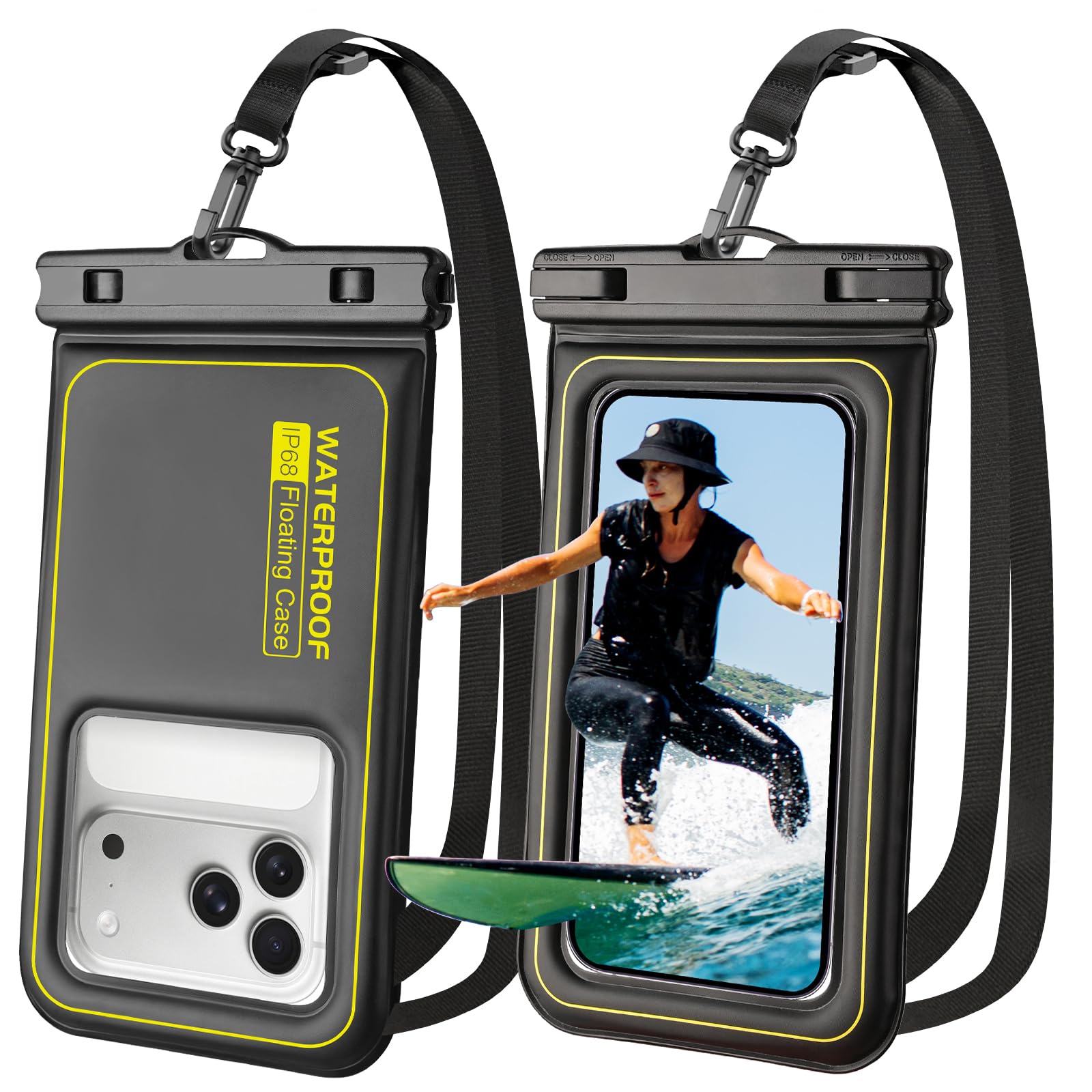 Waterproof Phone Pouch 2 Pack, IP68 Floating Waterproof Phone Case, Up to 8.3" Dry Bag for iPhone 17 16 15 14 13 Pro Max Samsung S25 Ultra S24 S23, Kayak/Beach/Cruise Travel Essentials Black
