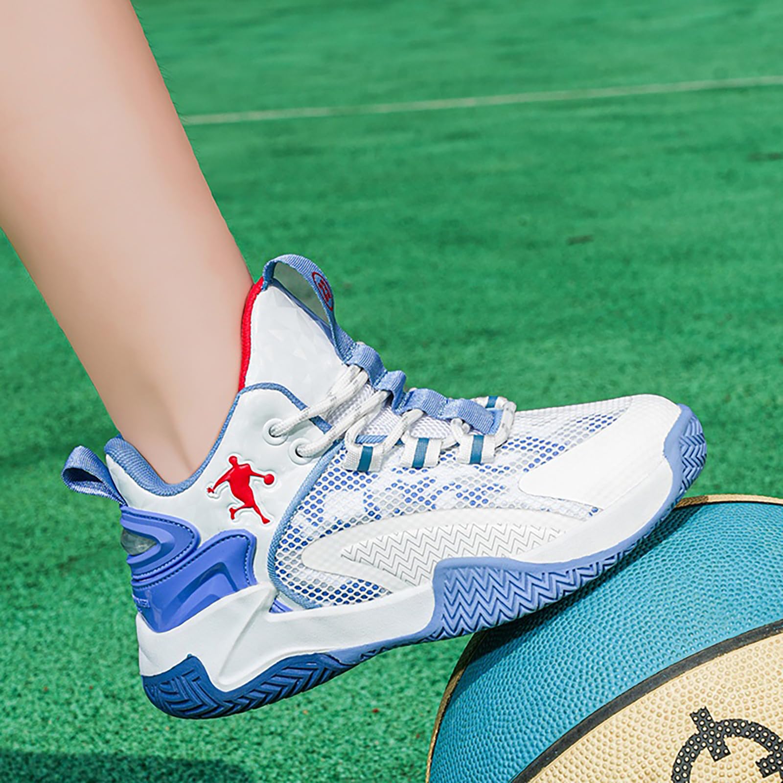Basketballschuhe für Jungen Mädchen High Top Sneaker Outdoor Leicht Sportschuhe Kinder Basketballschuhe 30-52EU 527 Weiß Blau EU 38