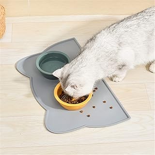 QXPDD Silicone Pet Feeding Mat,Non Slip Waterproof Bowl Mat Portable Leak-Proof Food Mat Bowl Pad Cushion for Dog and Cat,Grey