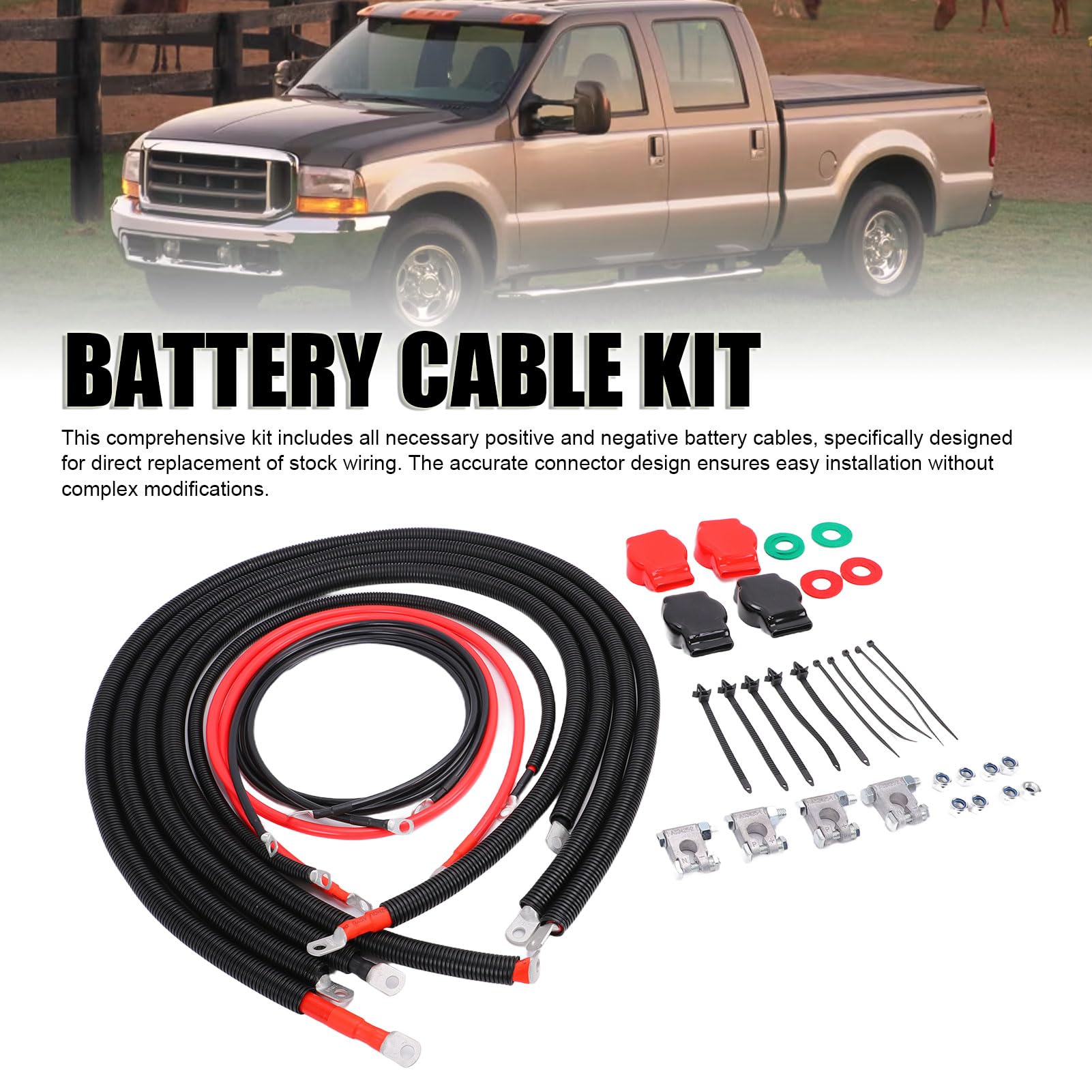Yctze Kit Cavi Batteria Cavi di Avviamento Batteria in Rame | OEM 2C3Z14300CA Aletta da 90 gradi a montaggio diretto per 7.3L dal 1999 al 2003